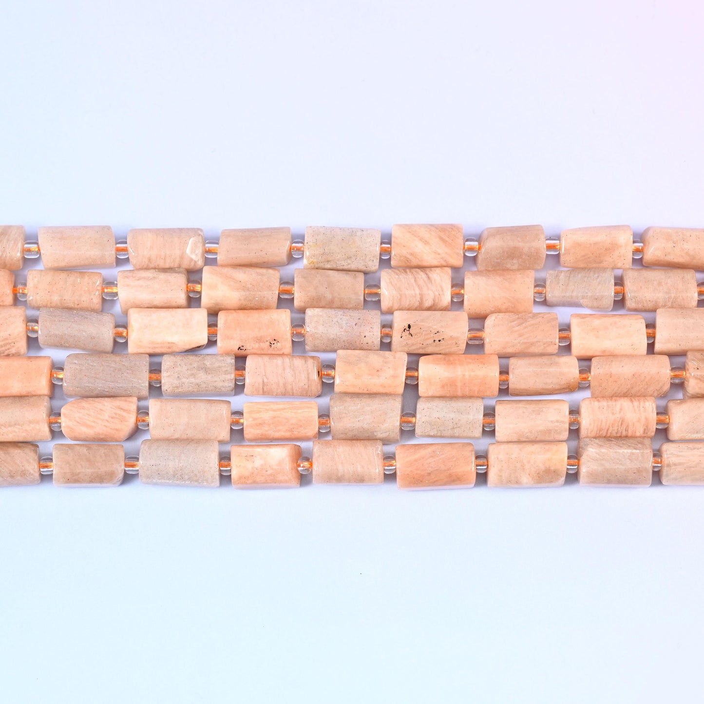 Peach Moonstone Faceted Tube Beads 12x8mm in soft peach