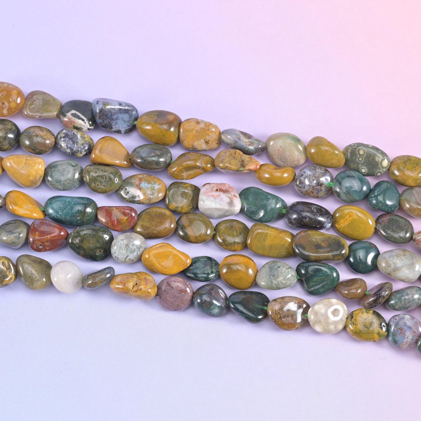 Ocean jasper nuggets in mustard yellow and forest green