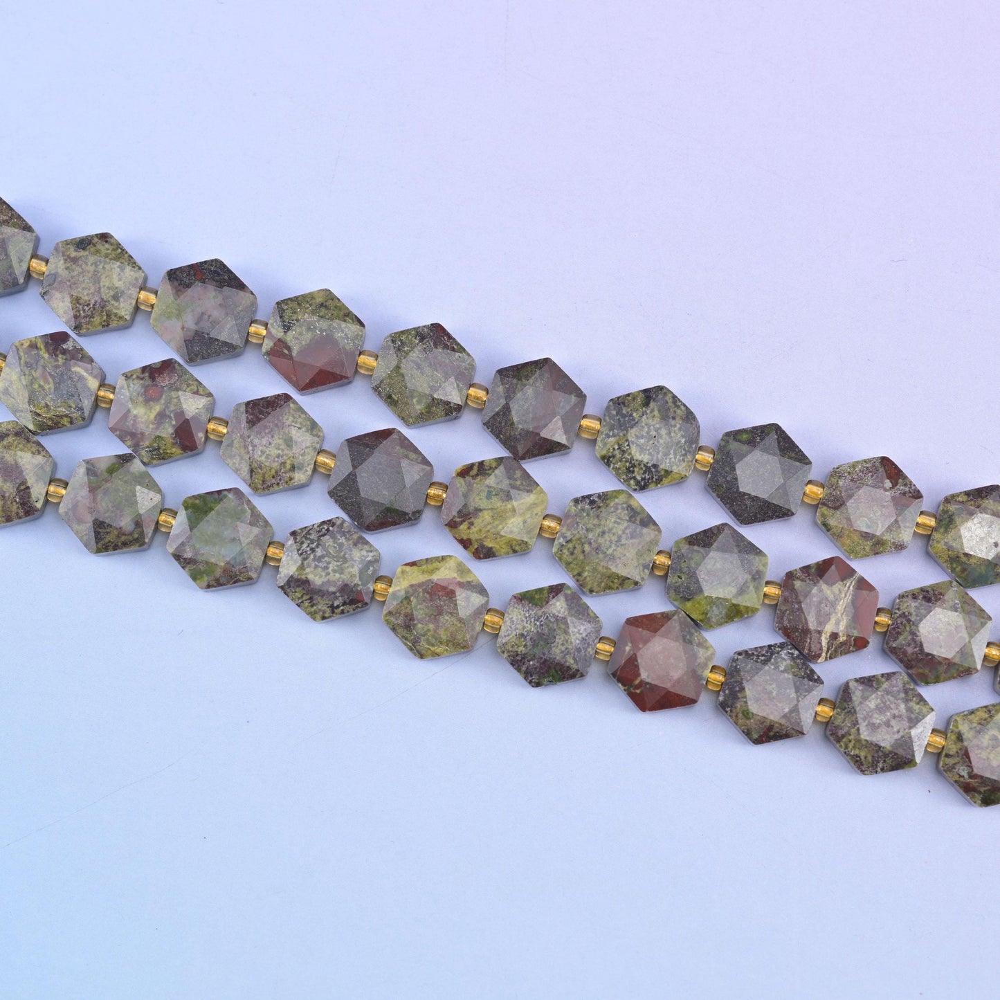 Dragon bloodstone beads in mossy olive green splashed with oxblood red