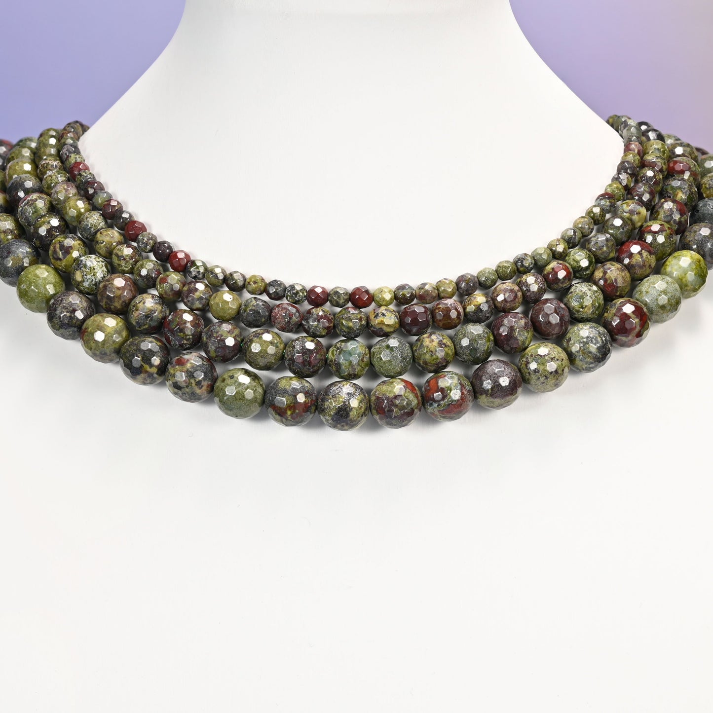 Dragon Bloodstone Faceted Round Beads: Jewelry Making, 15 Inch Strand