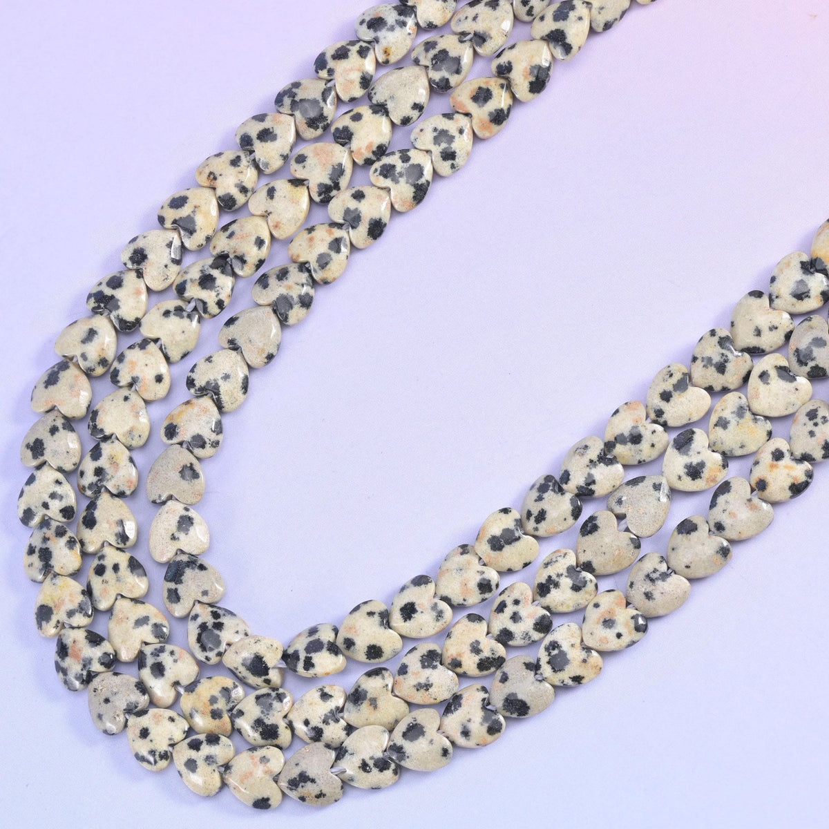 Dalmatian Jasper Heart Beads, 15 inch strand
