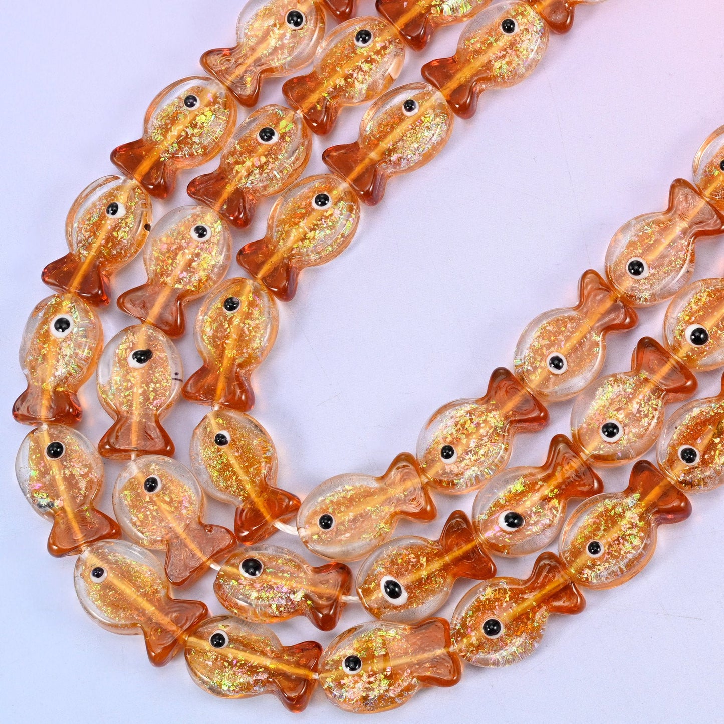 Orange Glitter Fish Glass Beads, 15.5 inch strand