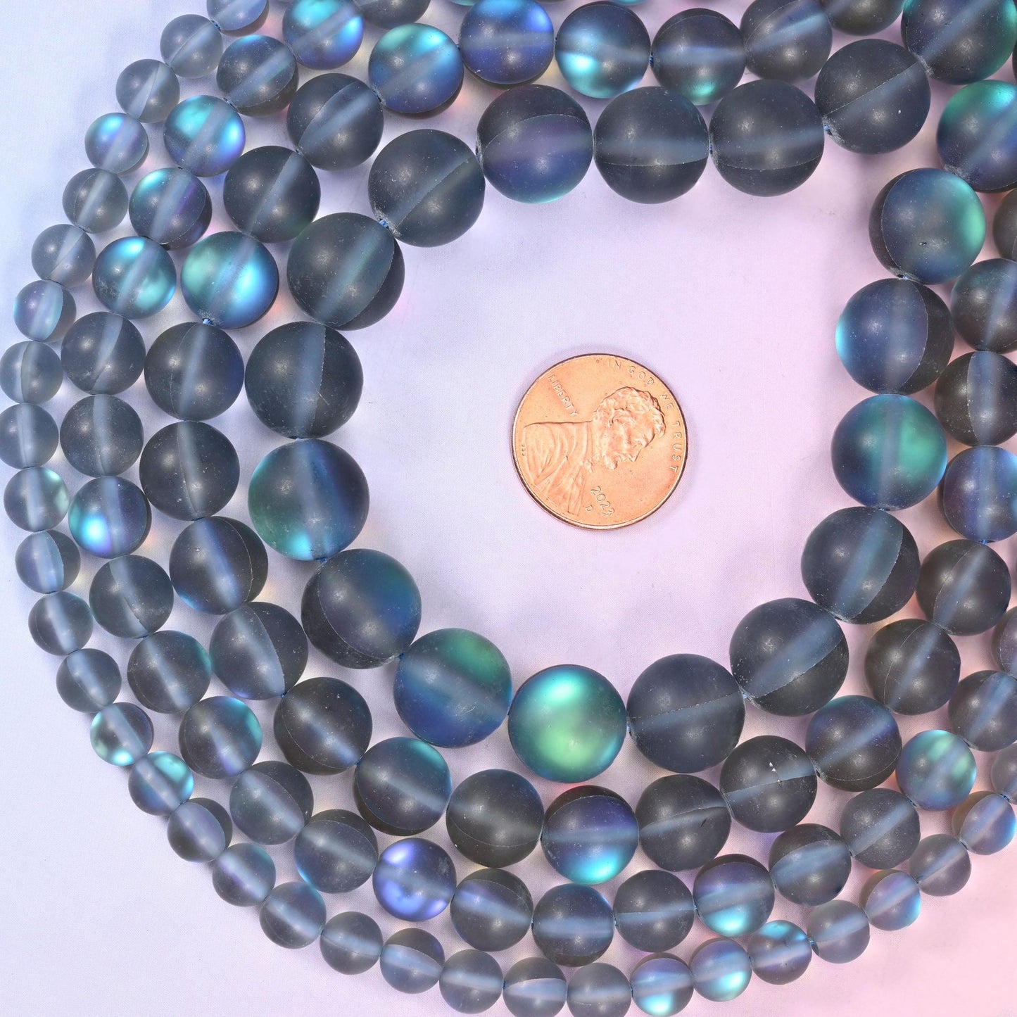 Mystic Aura Matte Gray Round Glass Beads, sold per 15 inch strand