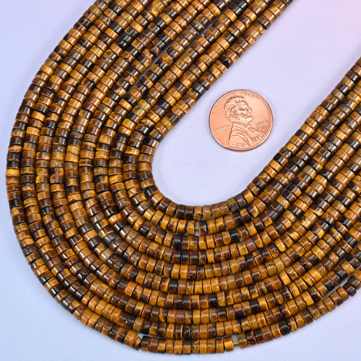 Smooth heishi disc cut Tiger Eye beads