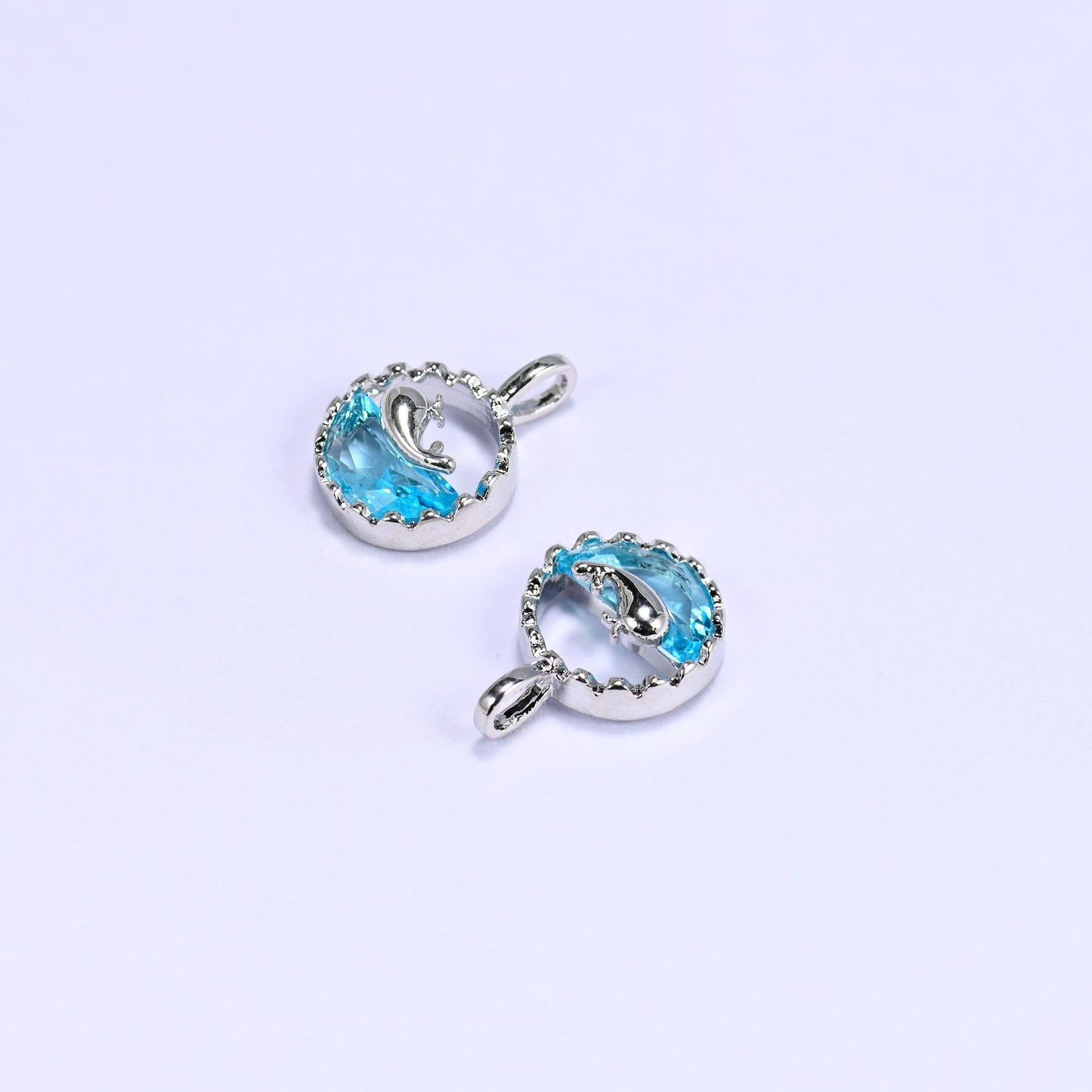 Silver Round Blue Zircon Whale Charms: DIY Pendants, Jewelry Making Supply