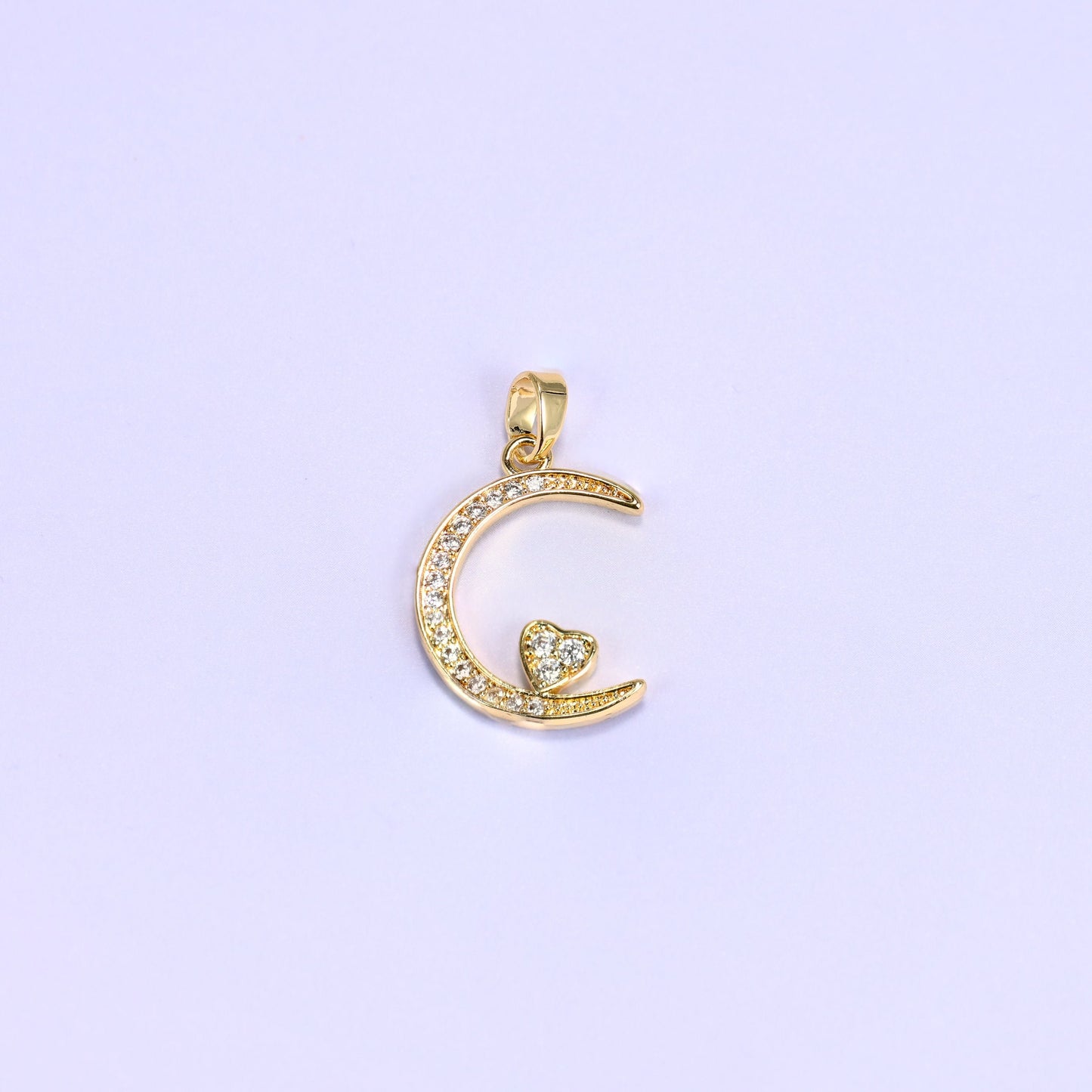 Moon Heart Zircon Charms in gold or silver tone