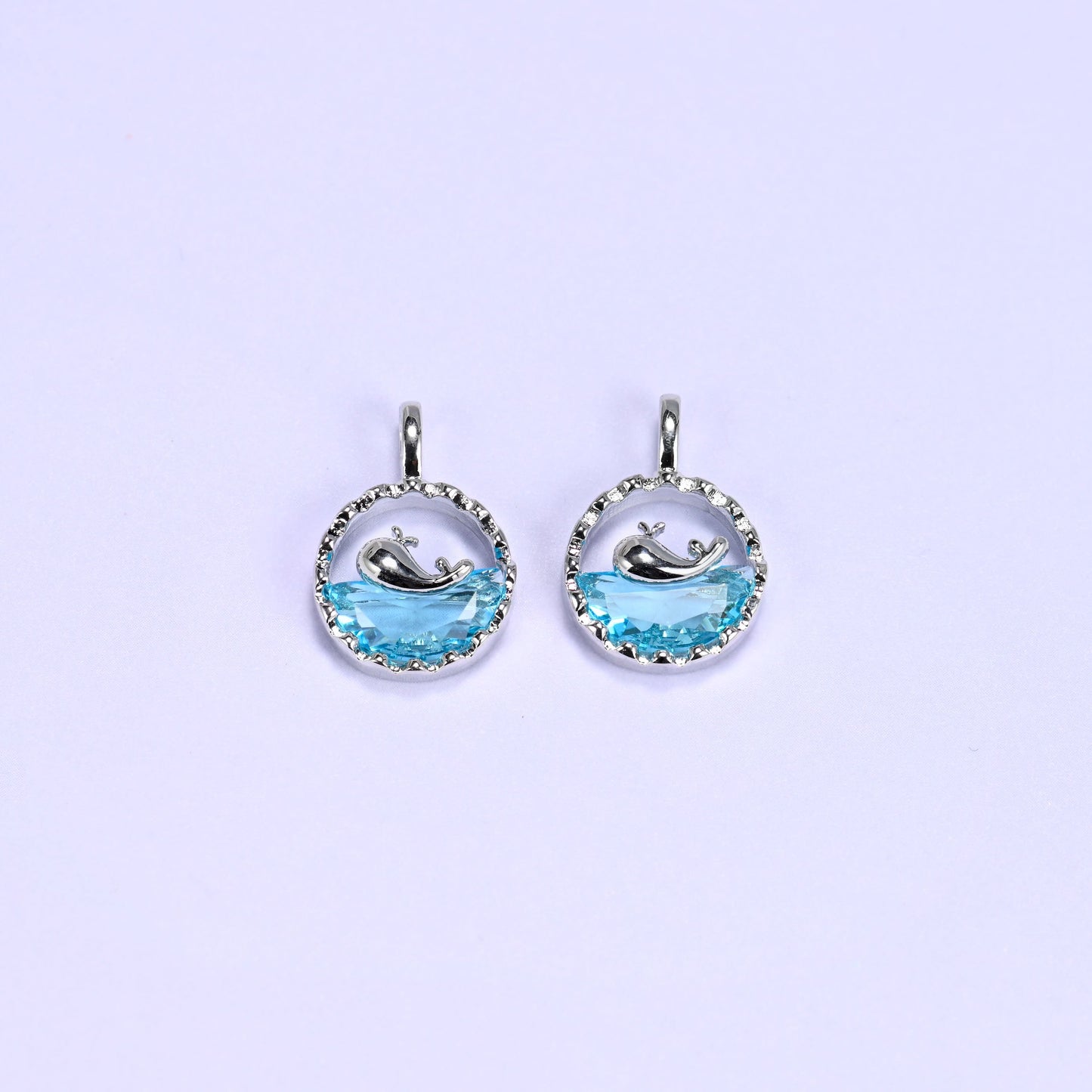 Silver Round Blue Zircon Whale Charms: DIY Pendants, Jewelry Making Supply