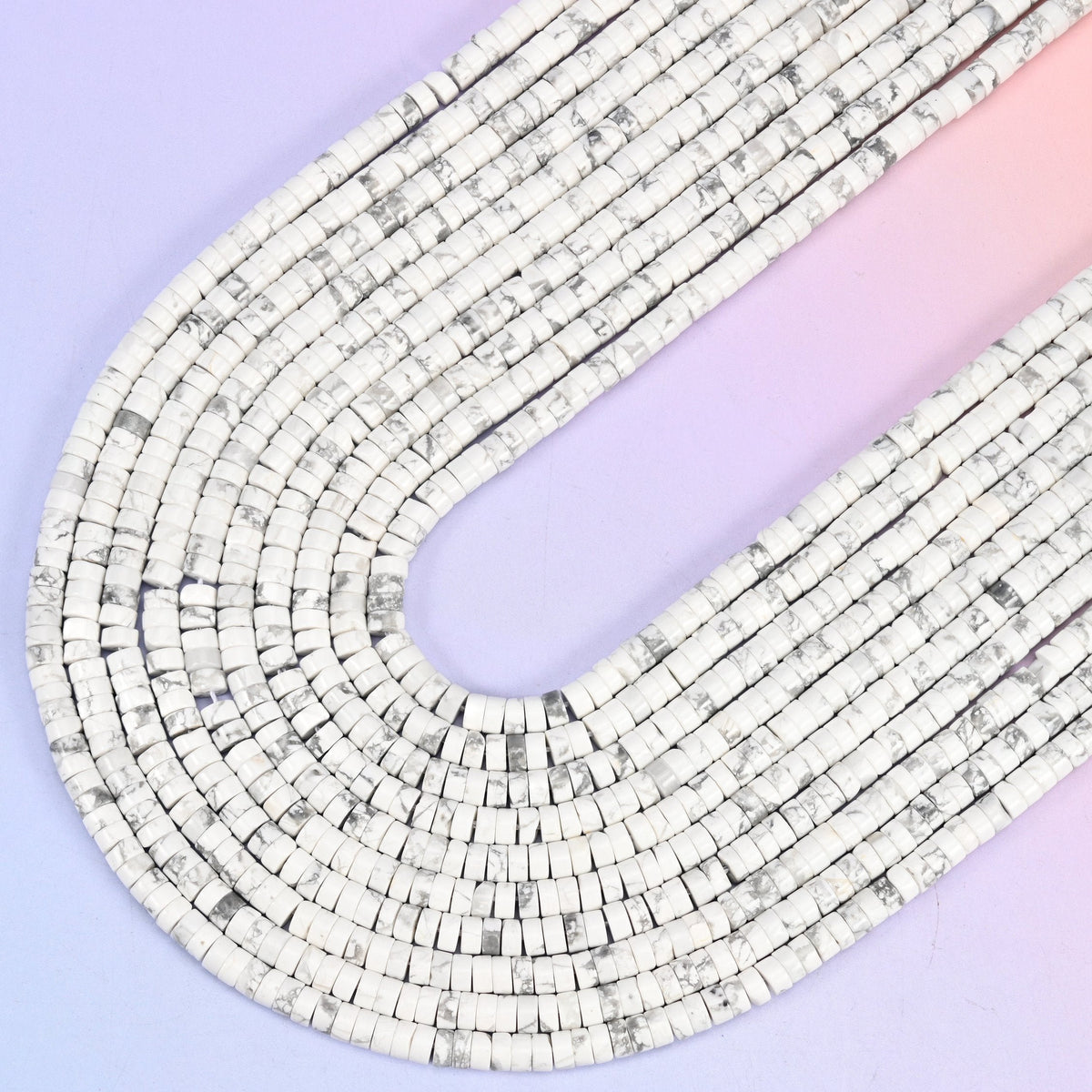 White Howlite Smooth Heishi Disc Beads, 15.5 inch strand