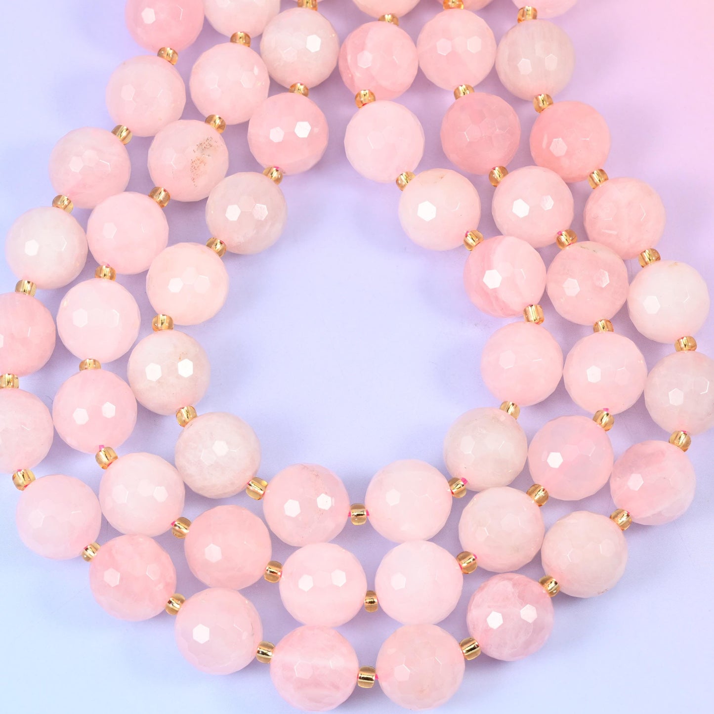Rose Quartz Faceted Round Beads, big 16mm spheres cut with dozens of small shallow facets