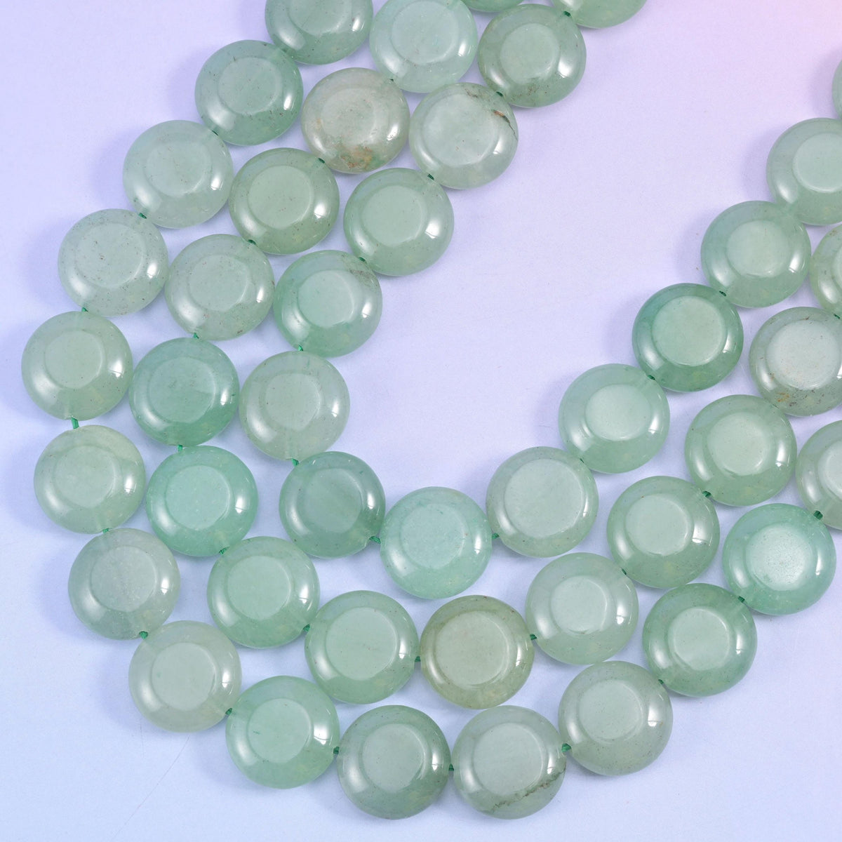 Green Aventurine coin beads, 1.2mm centre-drilled hole