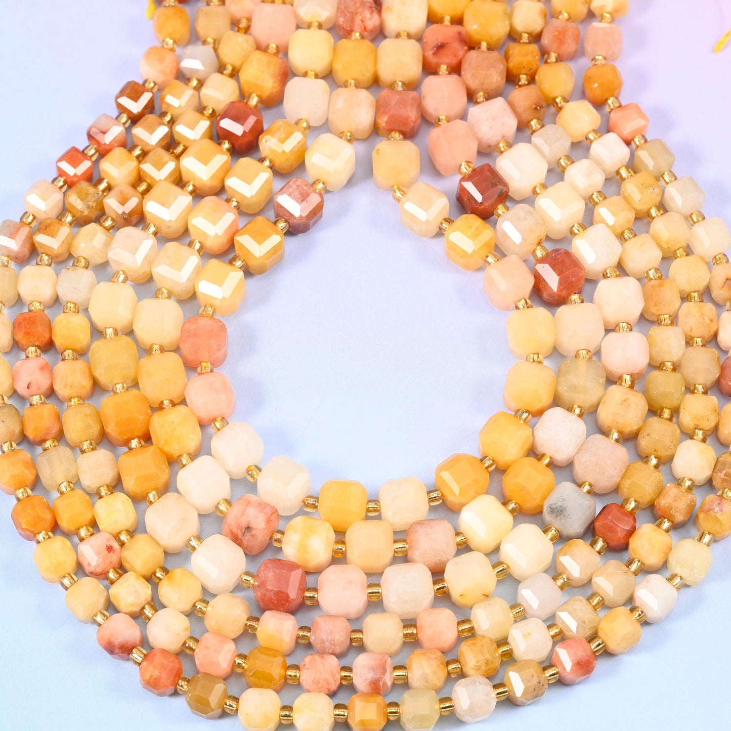 Gold Silk Jade Faceted Cube Beads, approximately 1.2mm hole