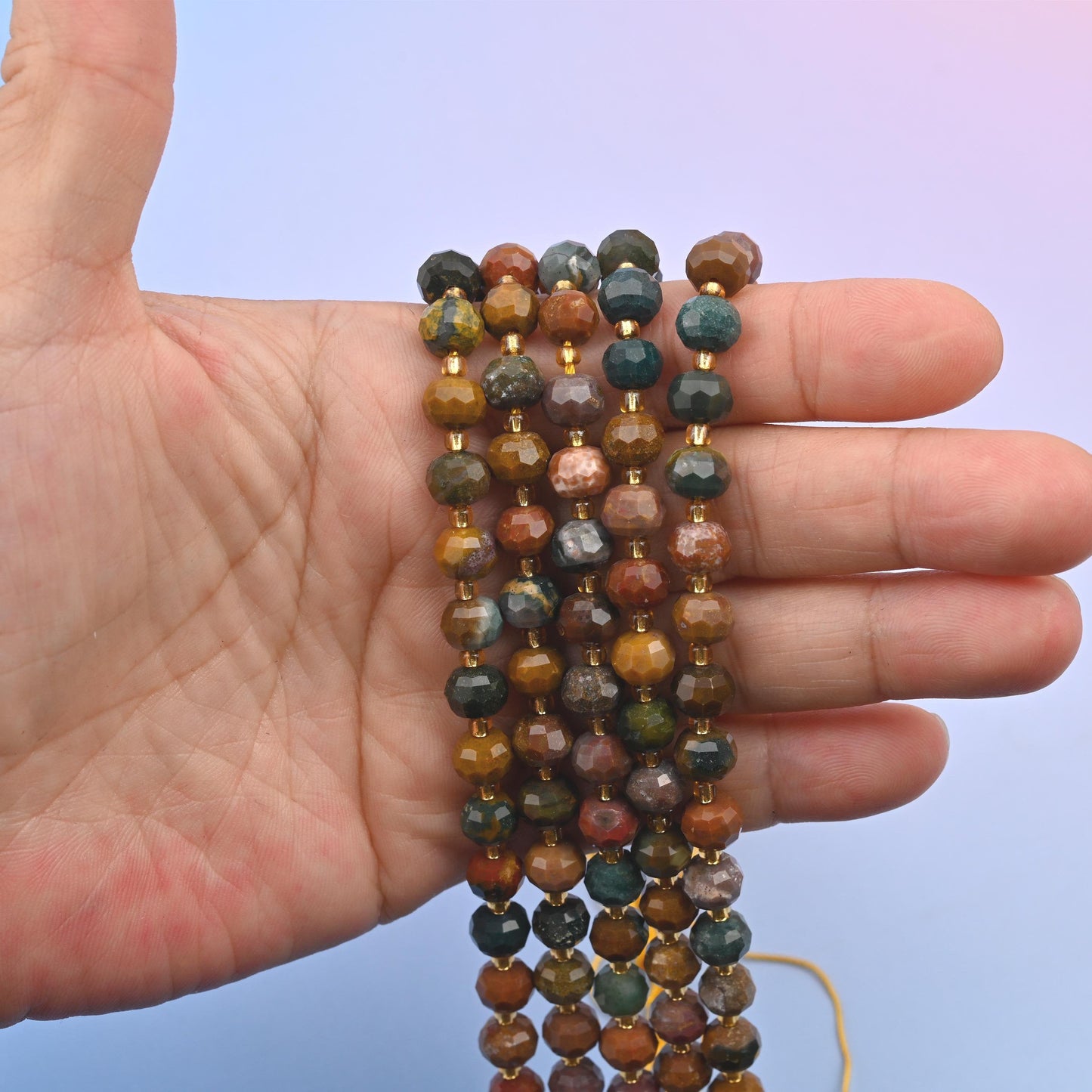 Ocean agate beads, faceted rondelle, 6x8mm