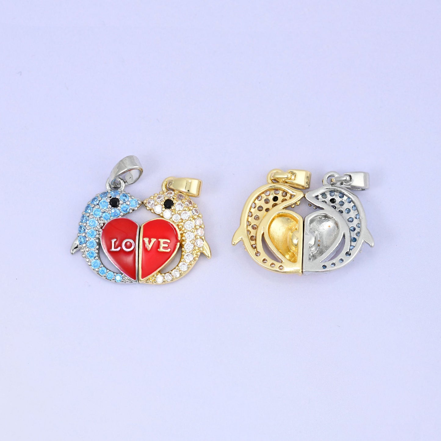 Magnetic Enamel Dolphin Love Zircon Pendants, sold per piece
