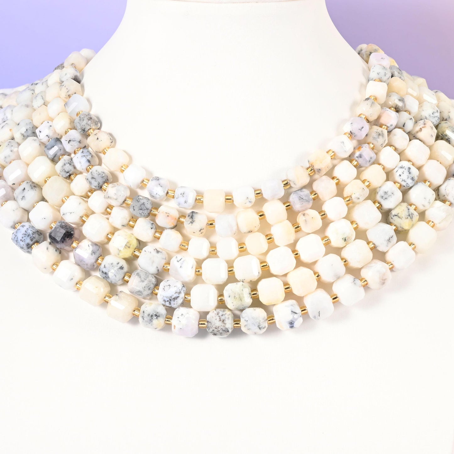 White Opal beads, faceted cube, 6mm and 8mm