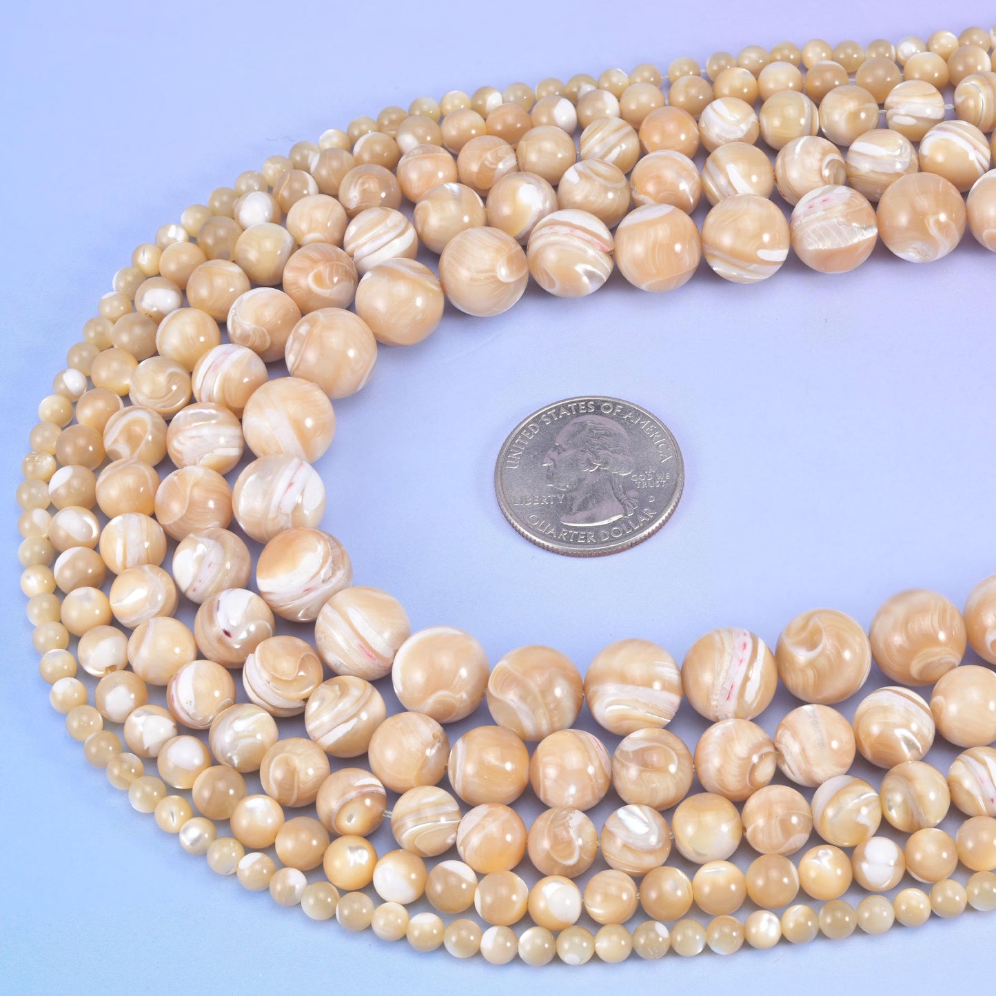 Trochus shell round beads in warm honey and cream