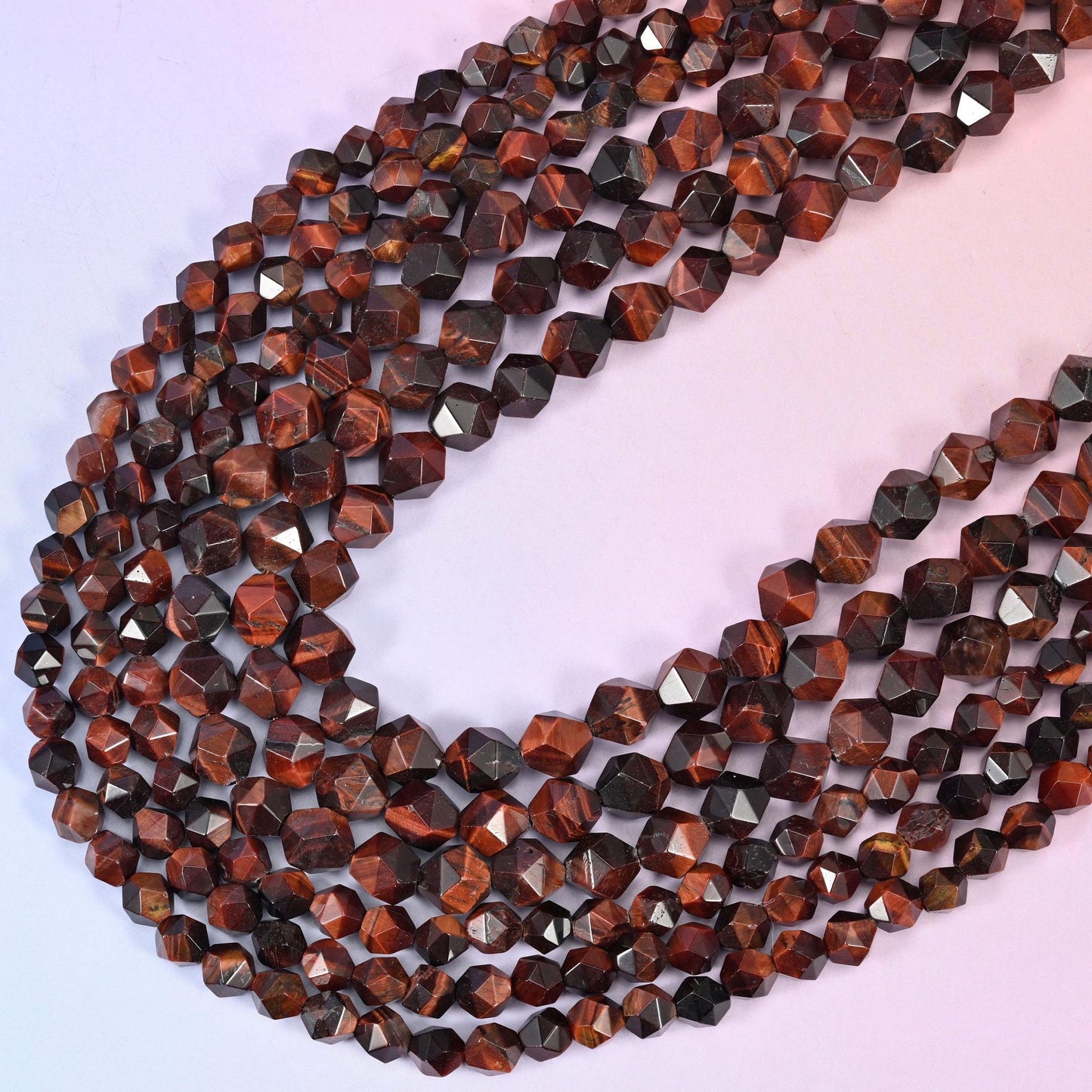 Red Tiger Eye Faceted Diamond Star Cut Beads, 15.5 inch strand