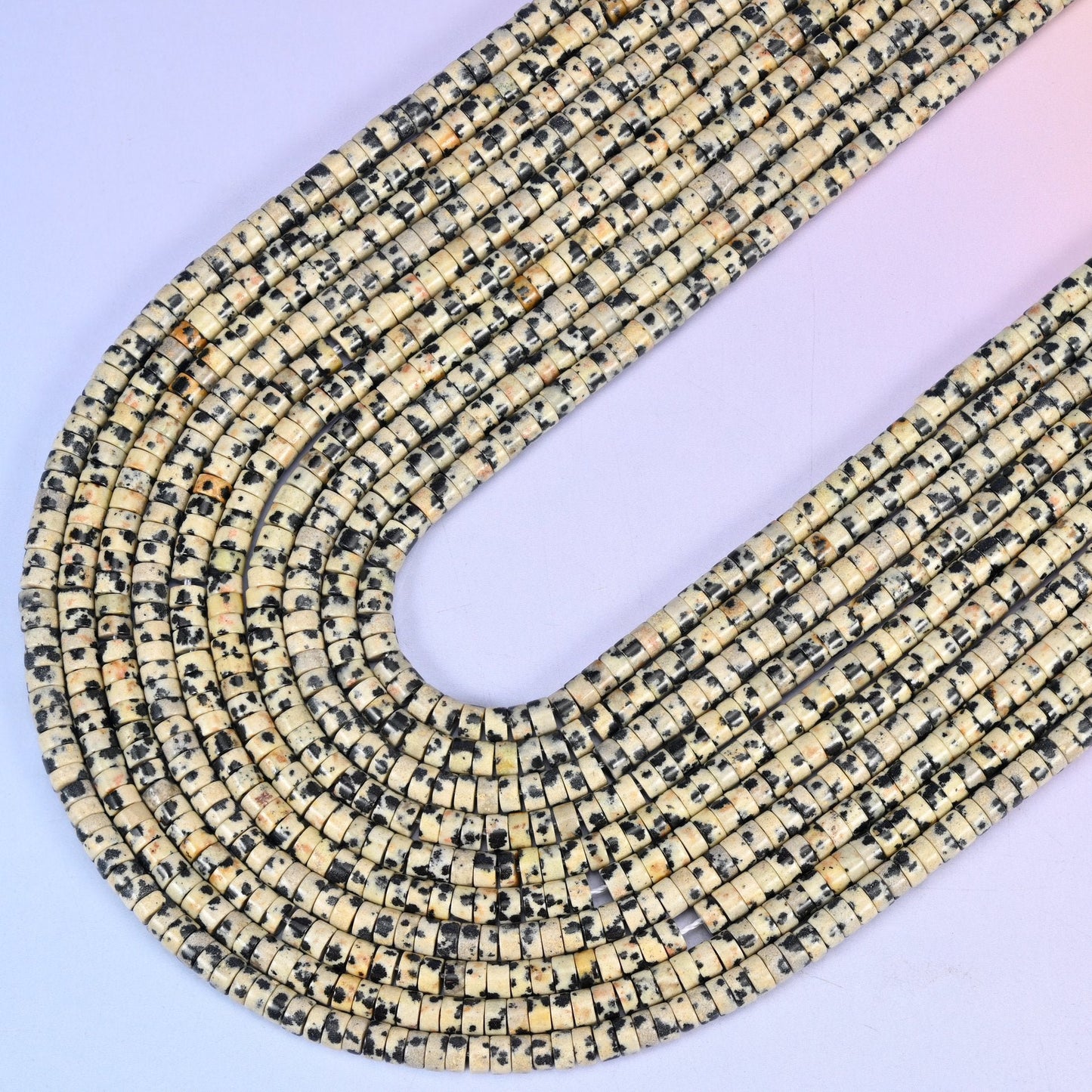 Dalmatian Jasper Smooth Heishi Disc Beads, 15.5 inch strand