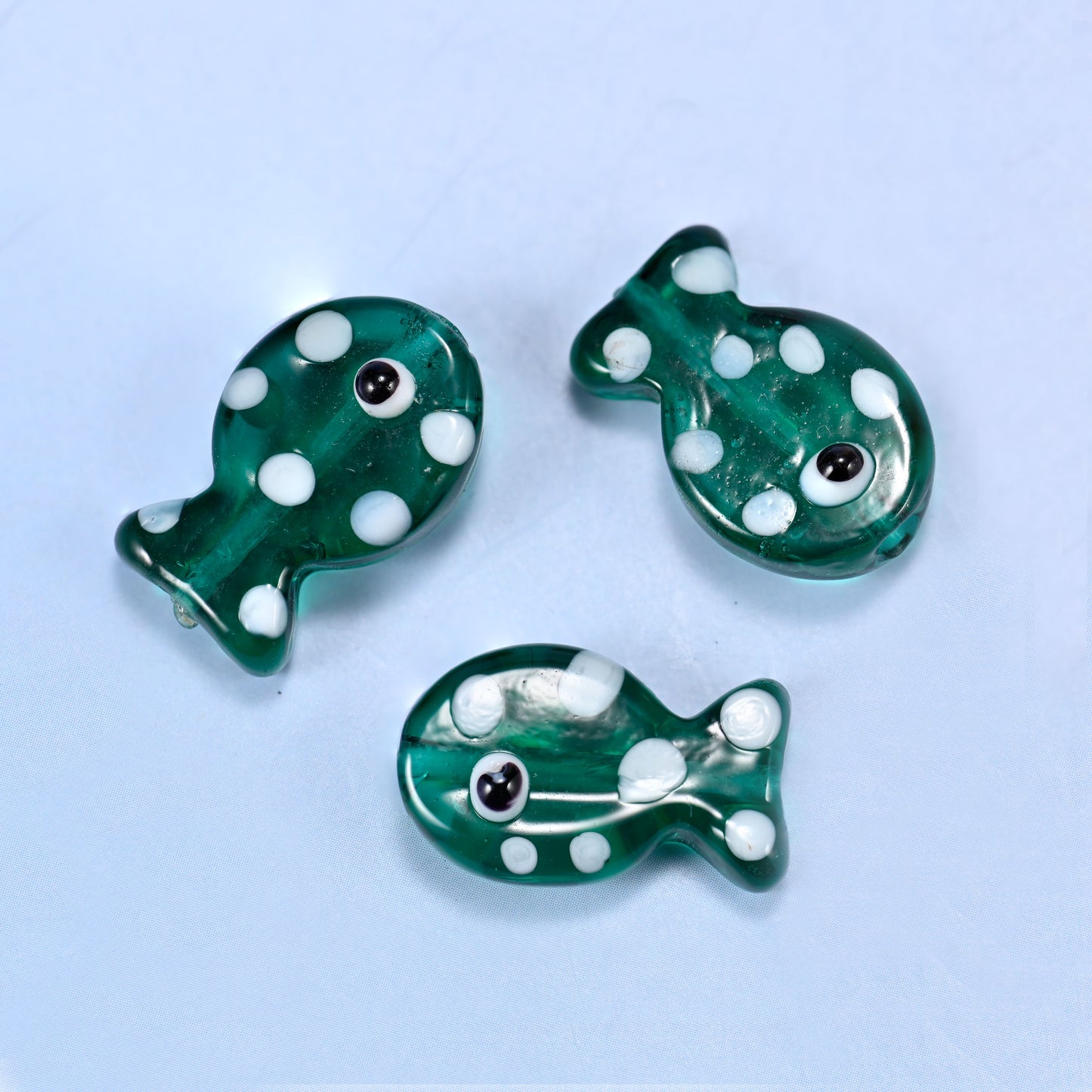 Transparent Jungle Green with White Dot Fish Glass Beads: Jewelry Making Supply