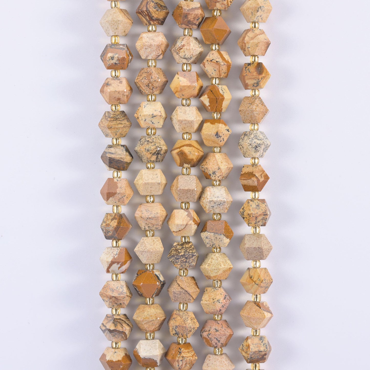 Picture Jasper Faceted Diamond Rhombus Beads, 15.5 inch strand, approximately 36 beads