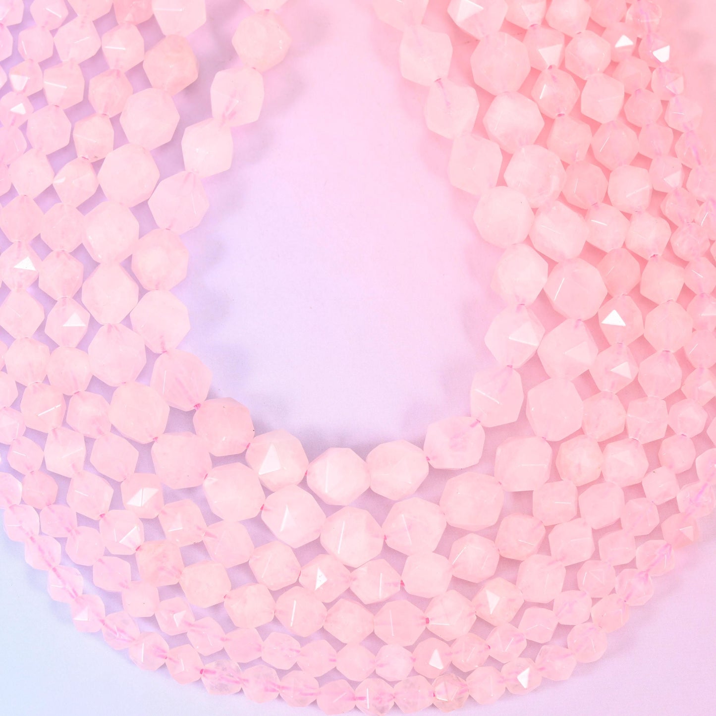 Rose Quartz Faceted Diamond Star Cut Beads, hole approximately 1.0mm