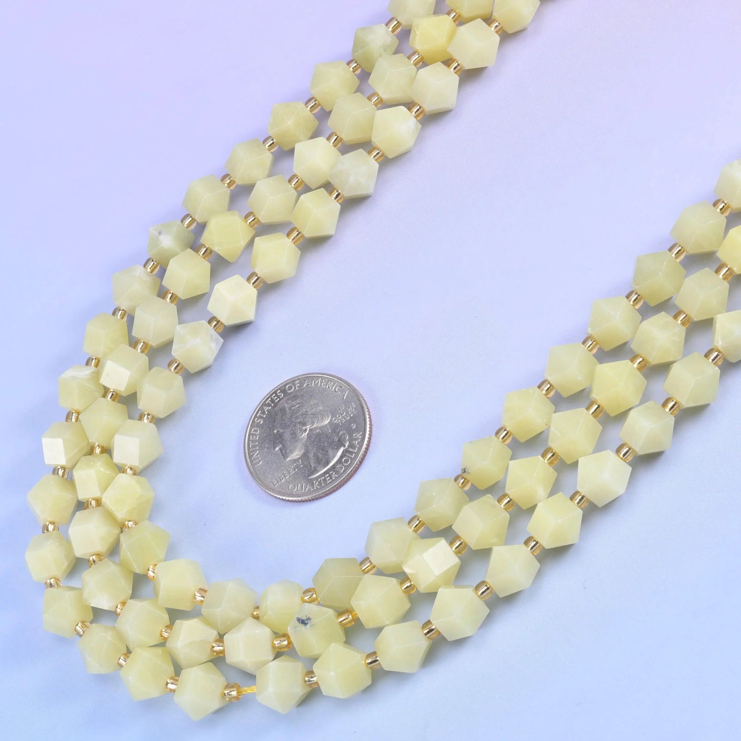 Lemon Jade Faceted Diamond Rhombus Beads in butter yellow and cream
