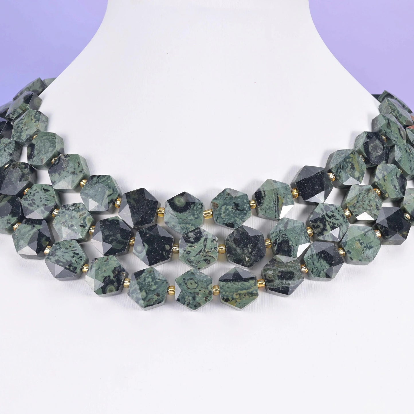 Kambaba Jasper beads, flat faceted hexagon, 12mm