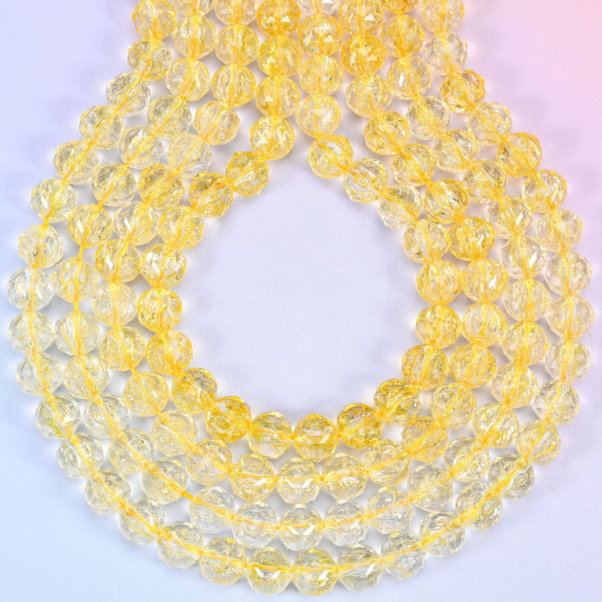 Transparent yellow faceted round glass beads, hole approximately 1.5mm
