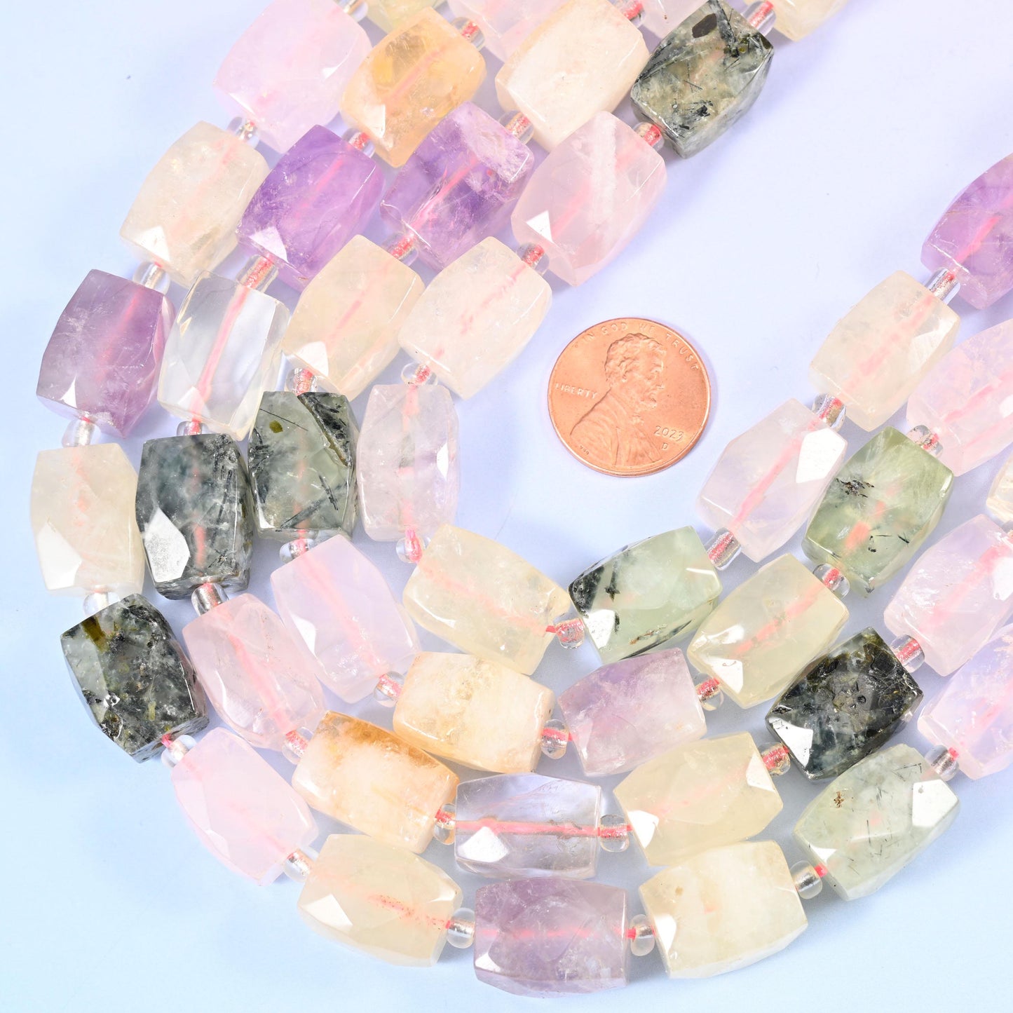 Faceted rectangle cut mixed gemstone beads