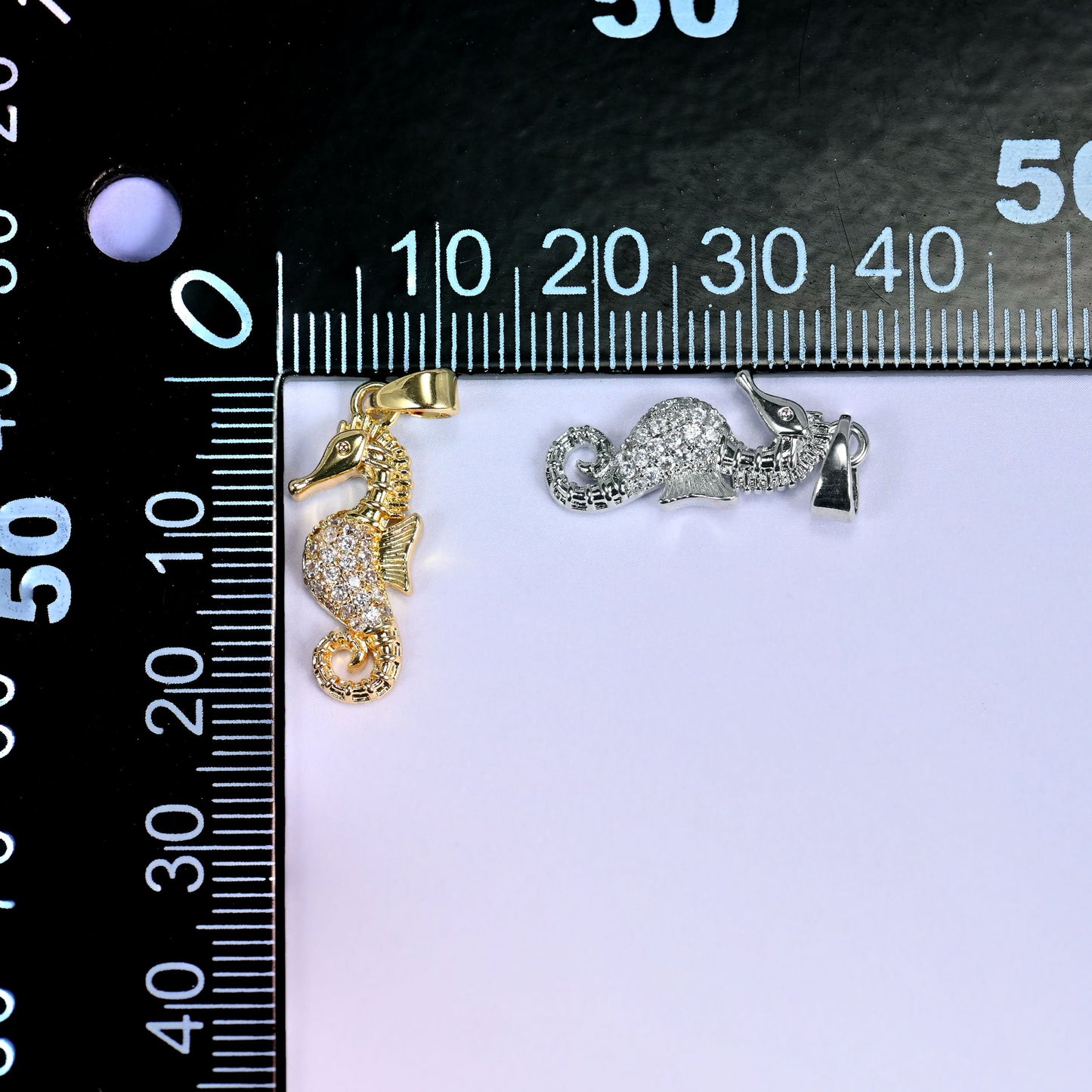 18K Gold Plated Brass Seahorse Charm Pendant fully paved in sparkling clear zircon