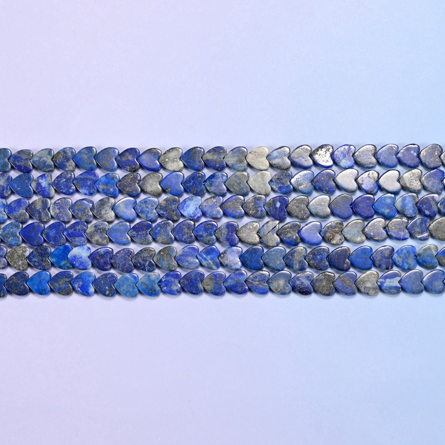 Lapis Lazuli Flat Heart Beads in deep royal blue with grey-white calcite