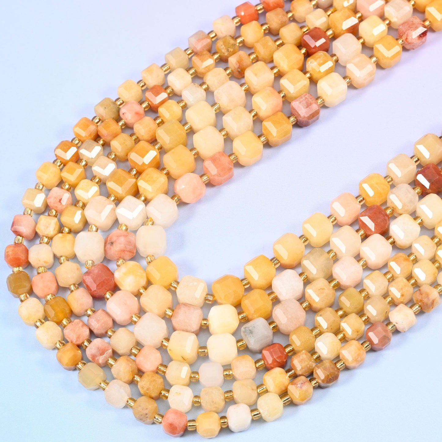 Gold Silk Jade Faceted Cube Beads, 15 inch strand