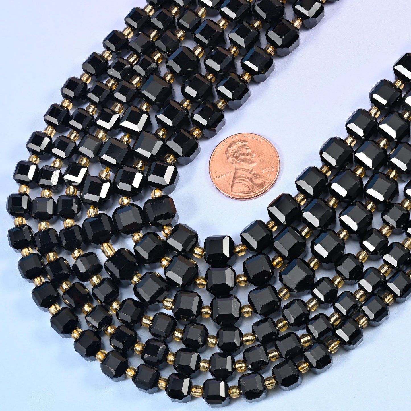 Faceted cube cut black onyx beads