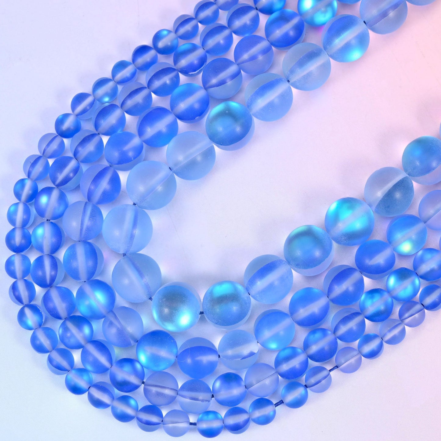 Mystic Aura Matte Blue Round Glass Beads, 15 inch strand