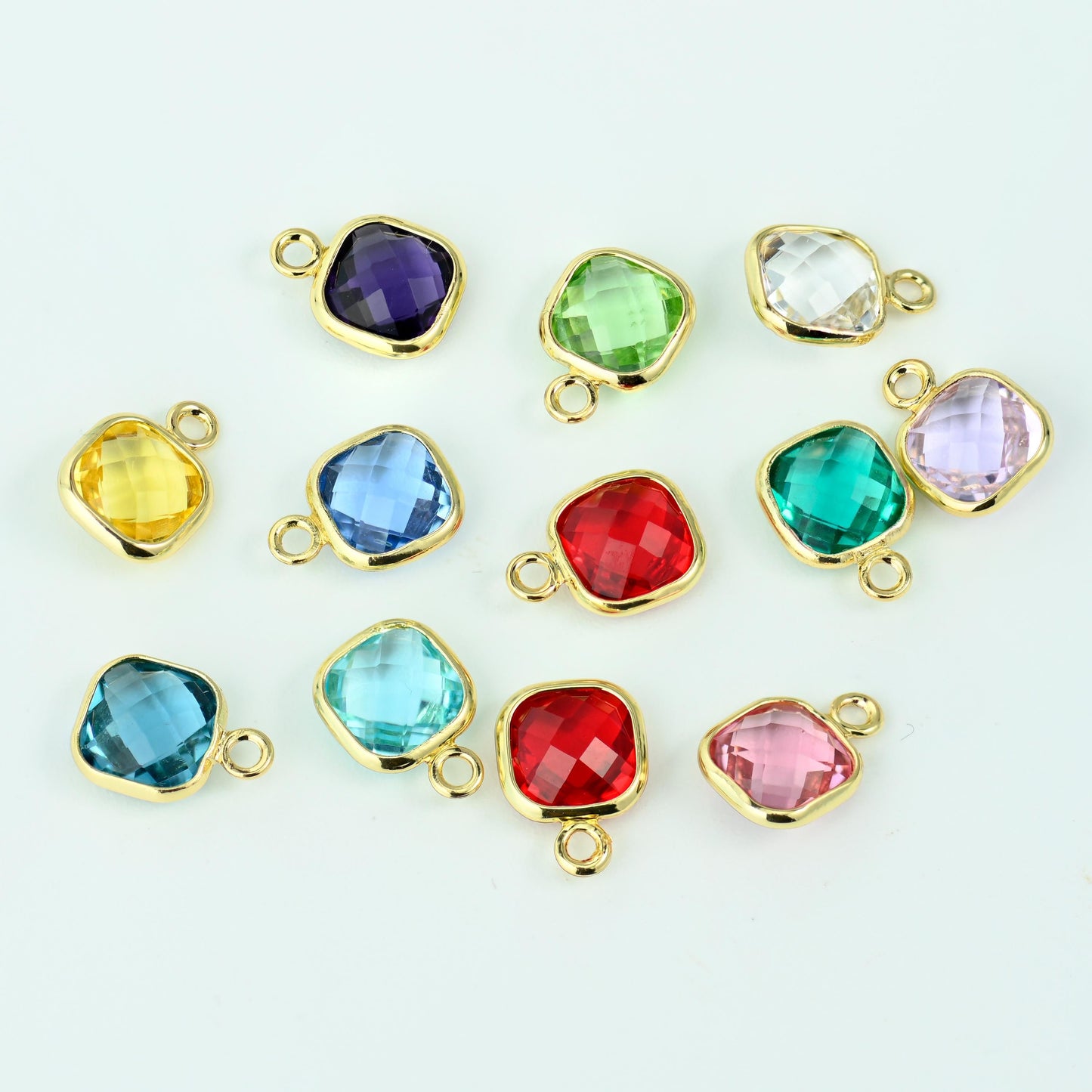 18K Gold Filled Faceted Square Zircon Charm 9x7mm in multiple colors available — clear, yellow, red, pink, aqua, teal,…