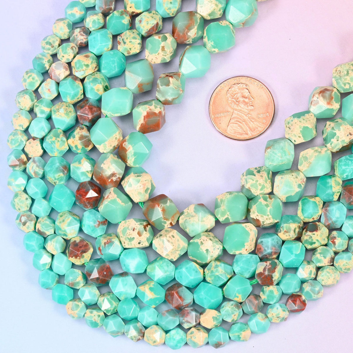 Diamond star cut Green Shoushan Stone beads