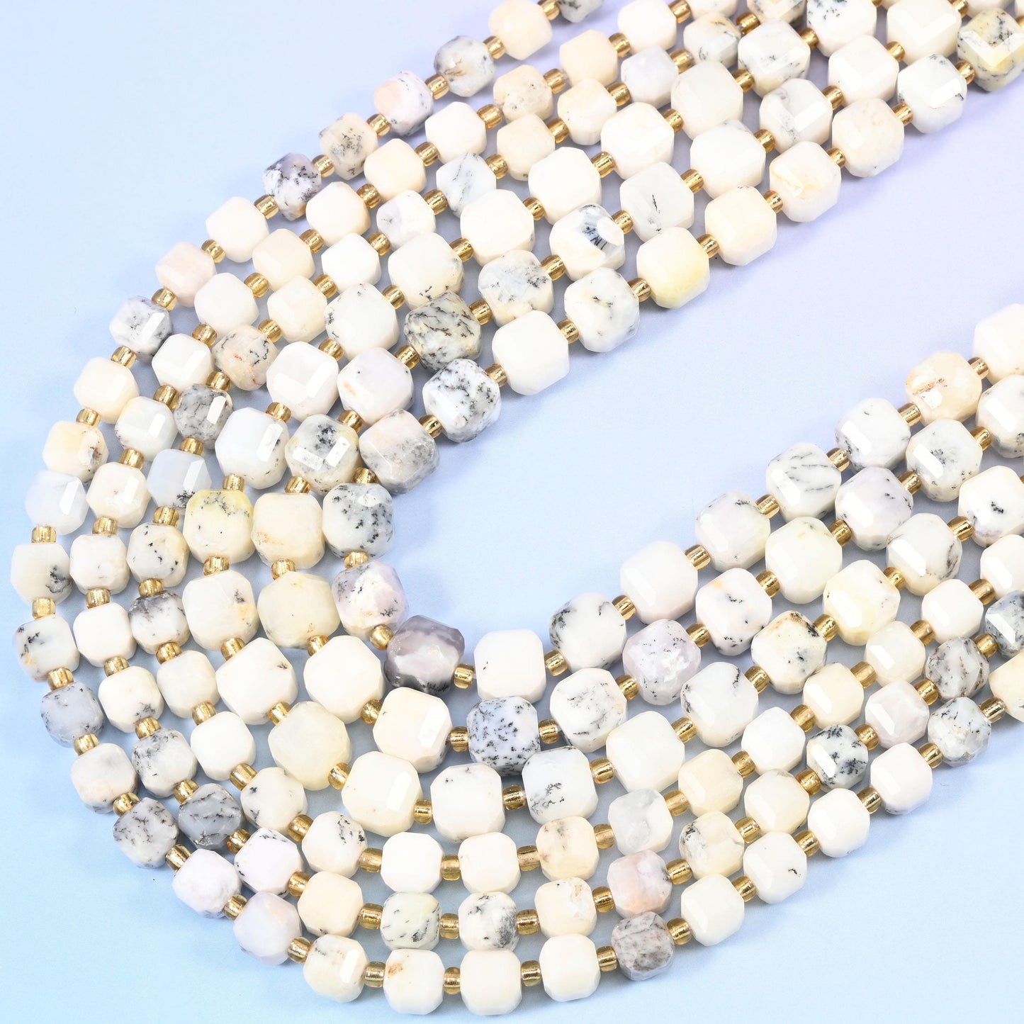 Australian White Opal Faceted Cube Beads, 15 inch strand
