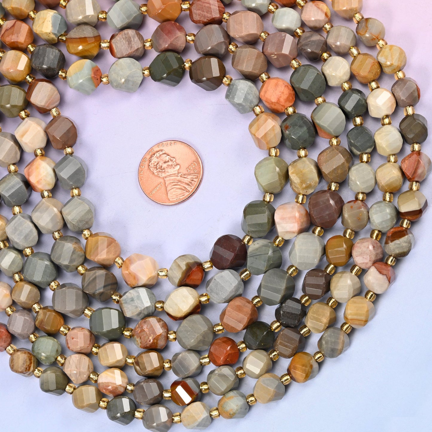 American Picture Jasper Faceted Spiral Twist Beads 8mm 10mm, 8mm approximately 38 beads / 10mm approximately 31 beads