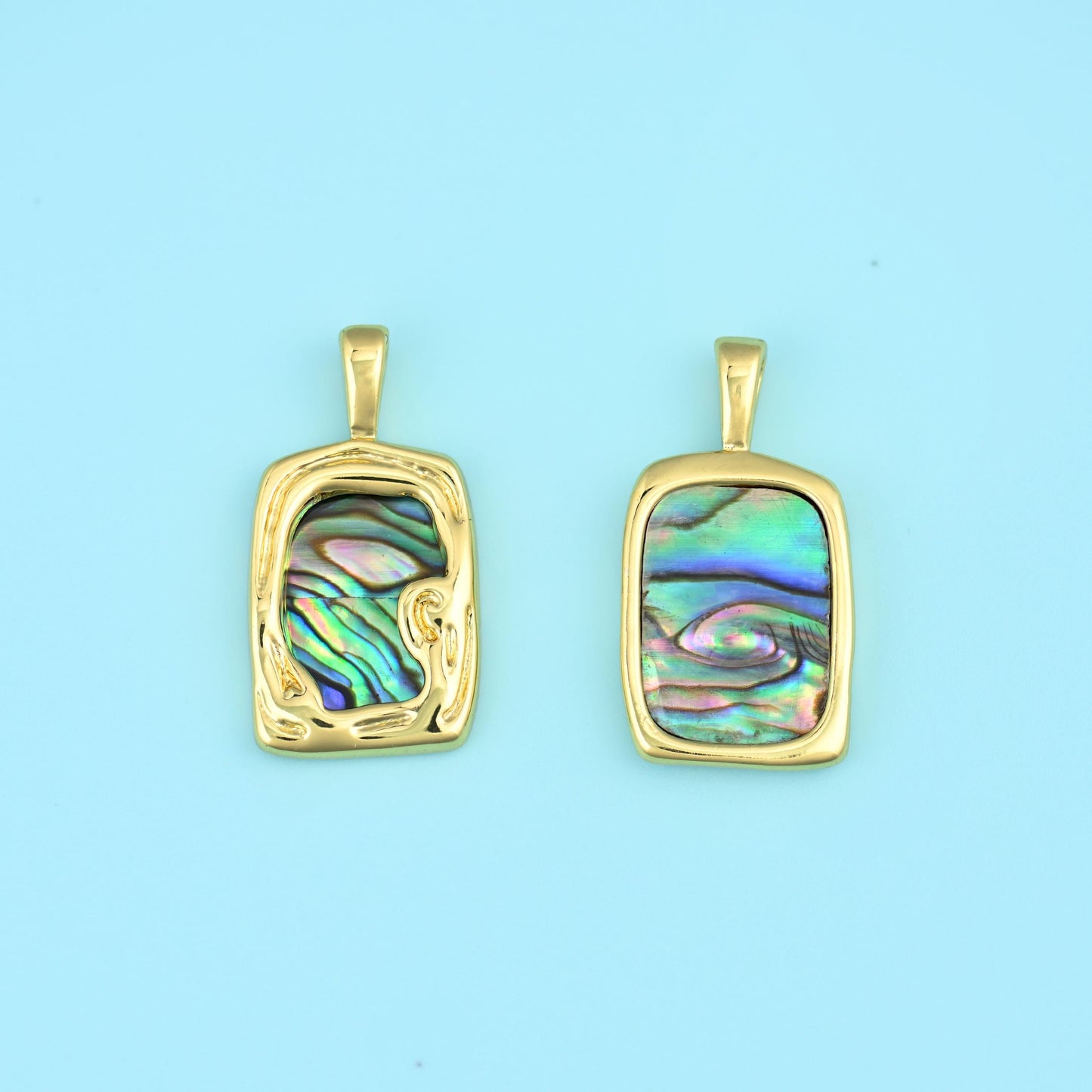 18K Gold Filled Rectangle Abalone Shell Pendant 17x12.7mm