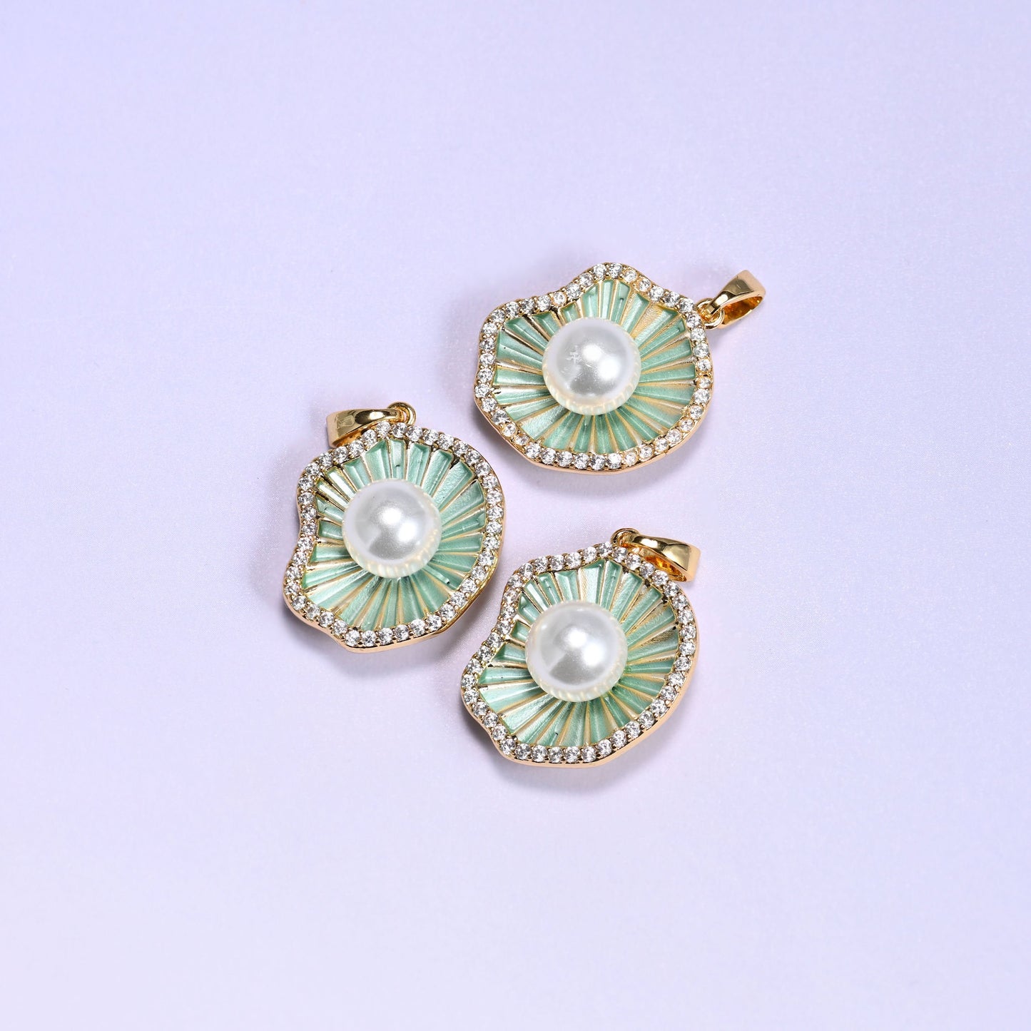 Shell Pearl Zircon Charms, bail approx 6.0mm x 2.90mm