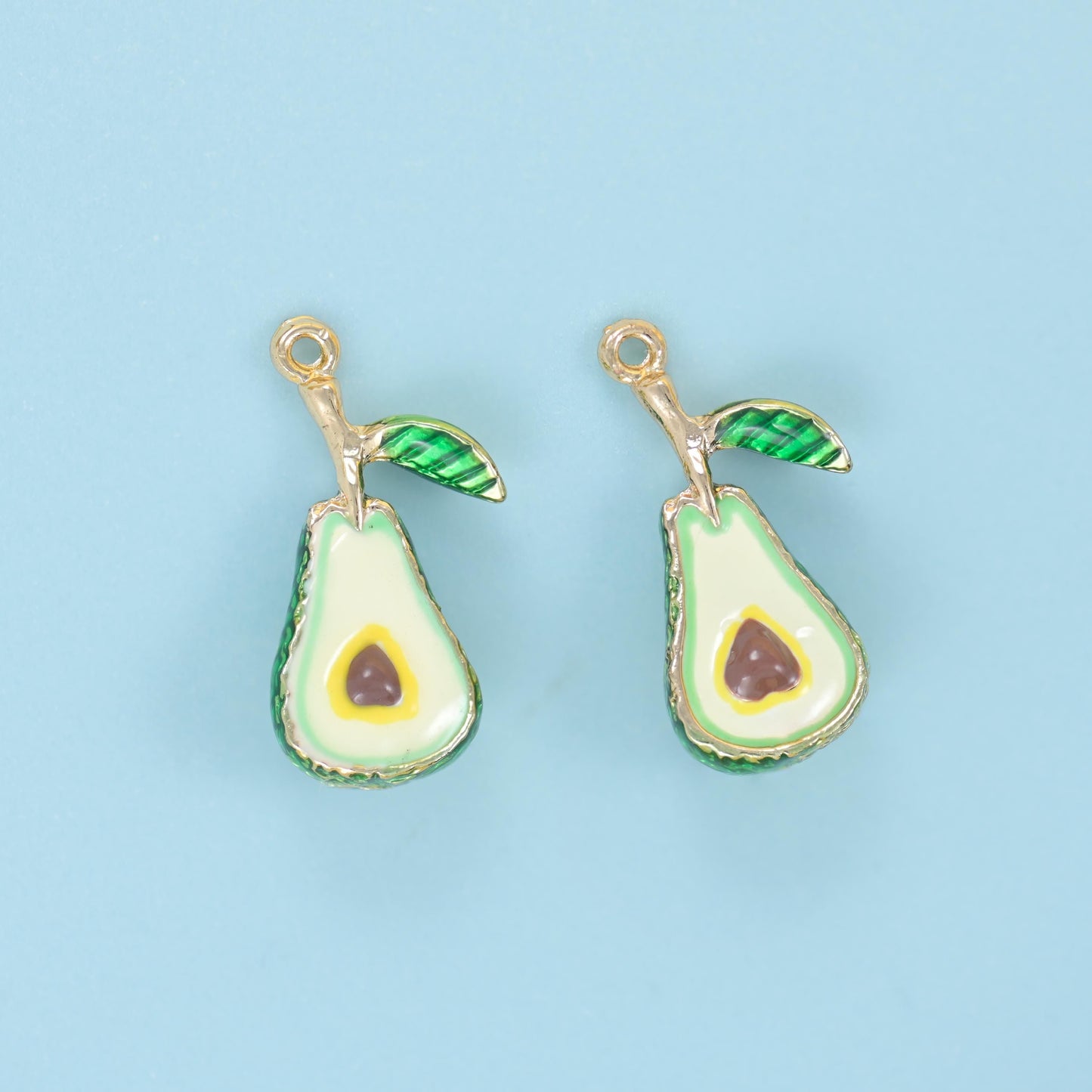 18K Gold Filled Enamel Avocado Charm 18x10mm, loop at the top for hanging