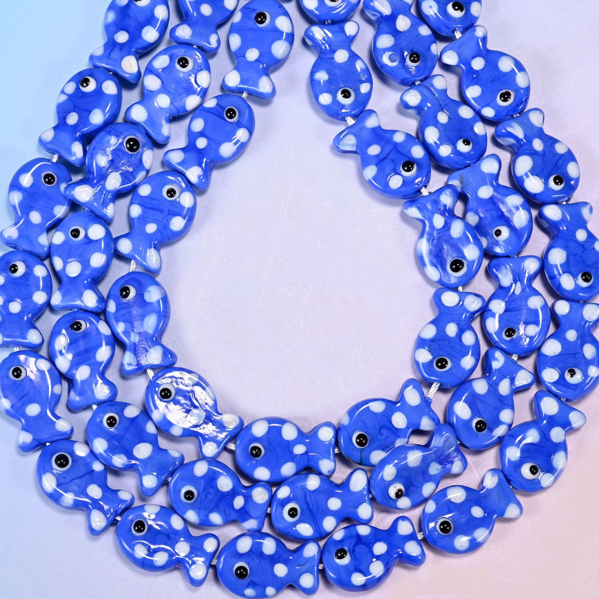 Blue White Dot Fish Glass Beads 19x12mm, hole approximately 1.2mm