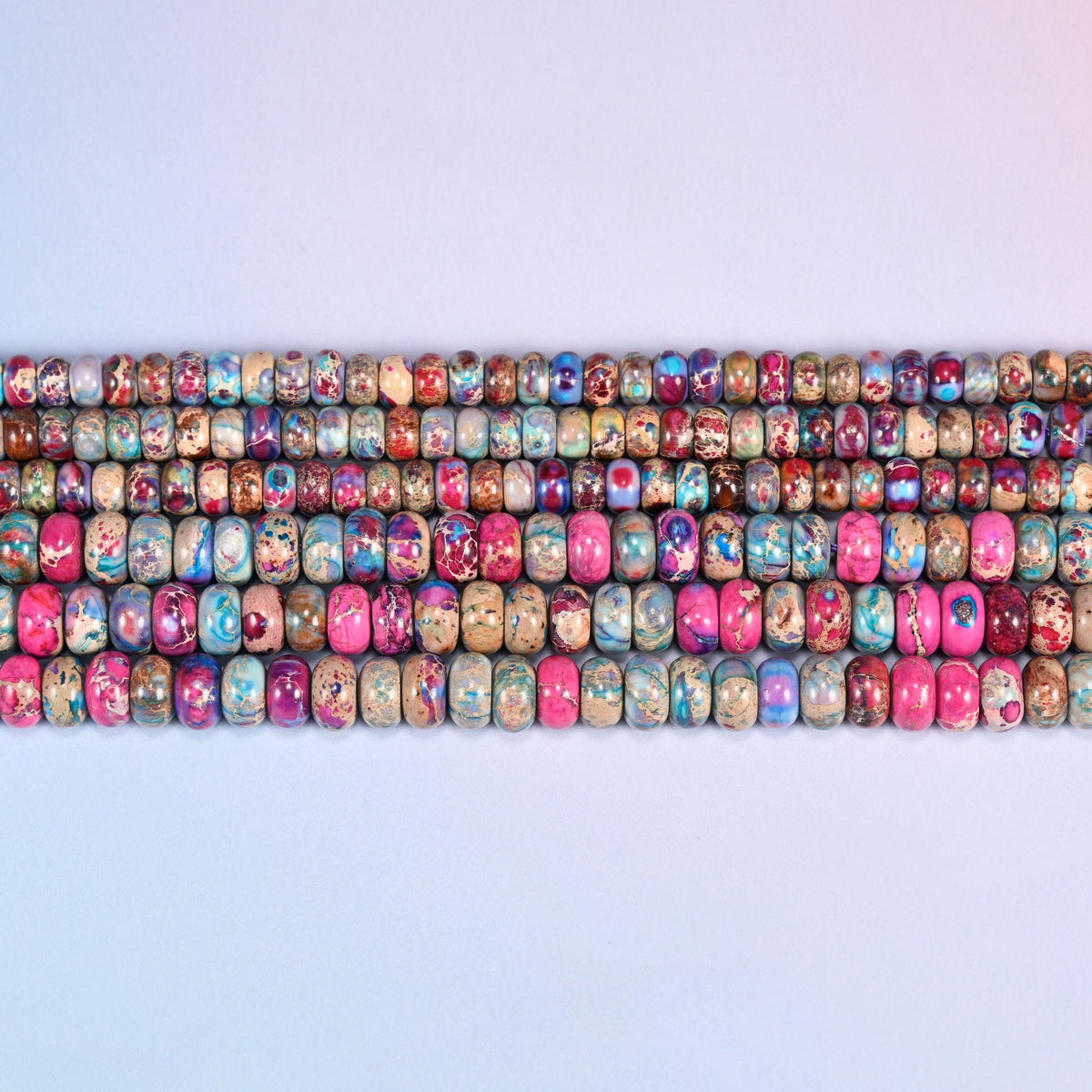 Purple Dyed Sea Sediment Jasper Rondelle Beads in magenta, orchid purple, sky blue and dusty rose
