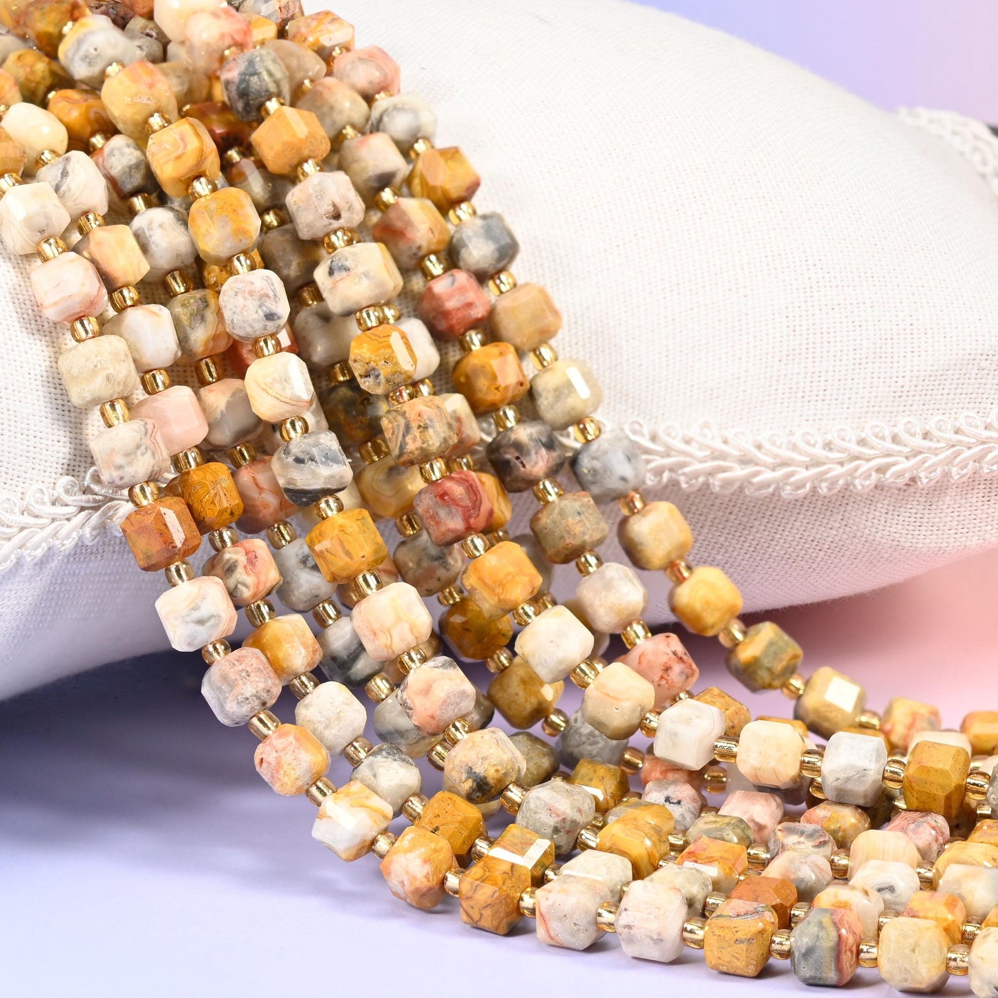 Crazy Agate Faceted Cube Beads
