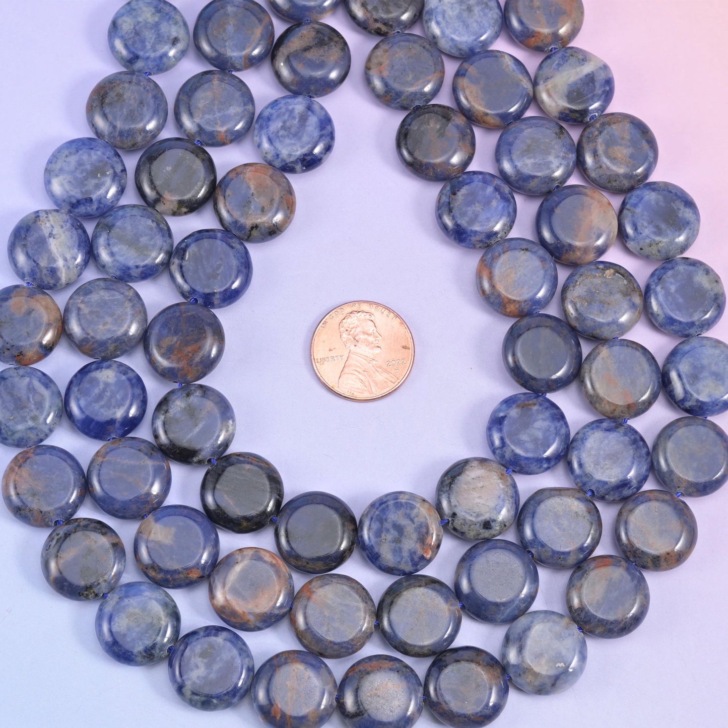 Natural blue Sodalite smooth coin beads for necklaces and bracelets