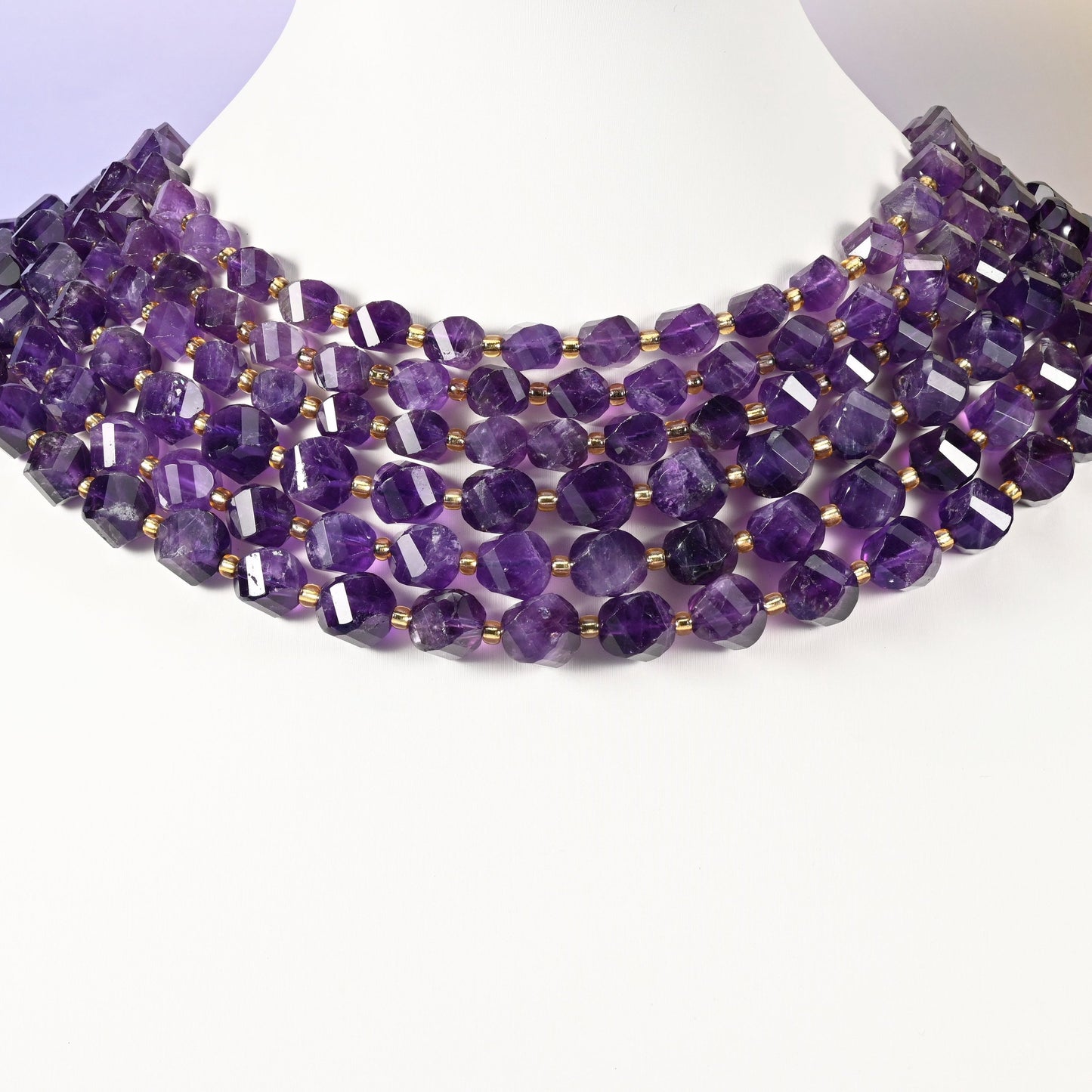 Dark Purple Amethyst beads, spiral twist shape, 8mm and 10mm