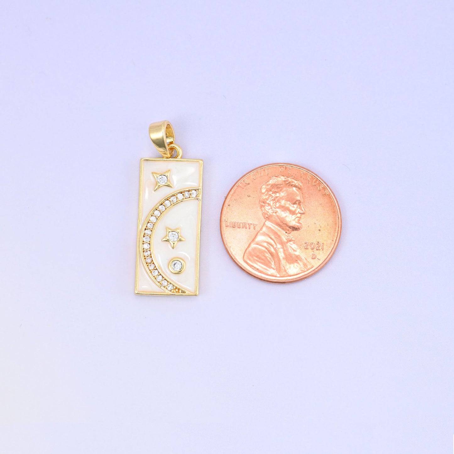 Moon Stars Rectangle Zircon Pendants: 18K Gold Plated Charms, Jewelry Making Supply
