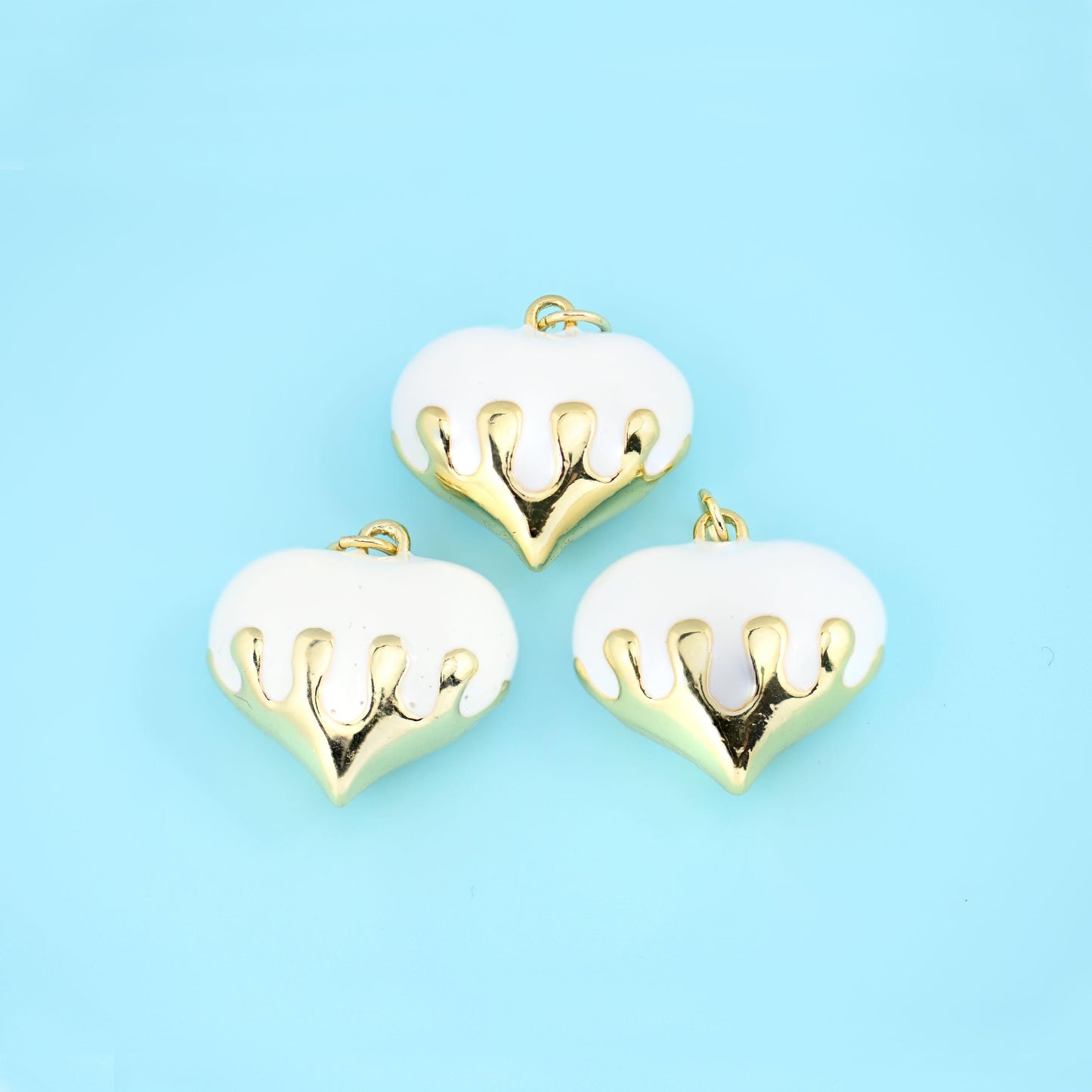 18K Gold Filled Enamel Drip Puffy Heart Pendant 20x20mm, sold per piece