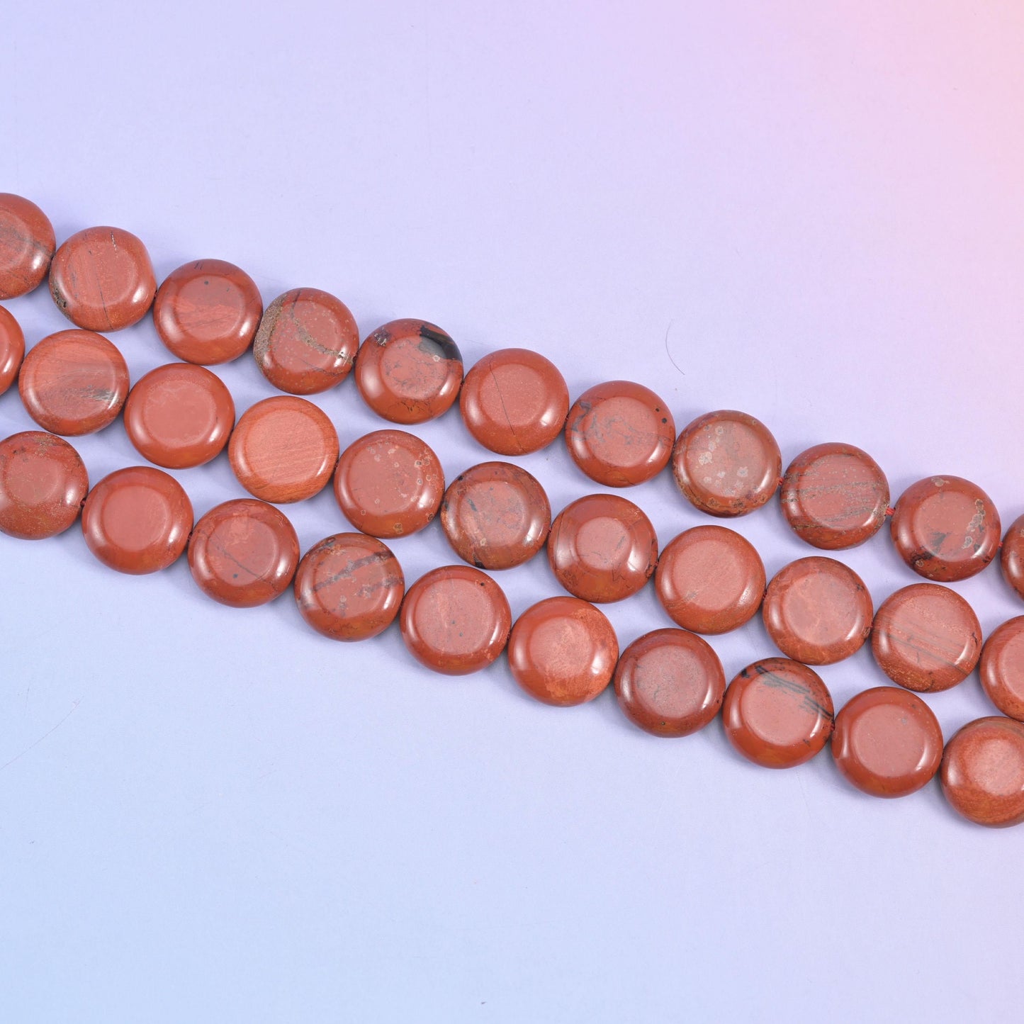 Red Jasper coin beads in brick red with grey-brown streaking
