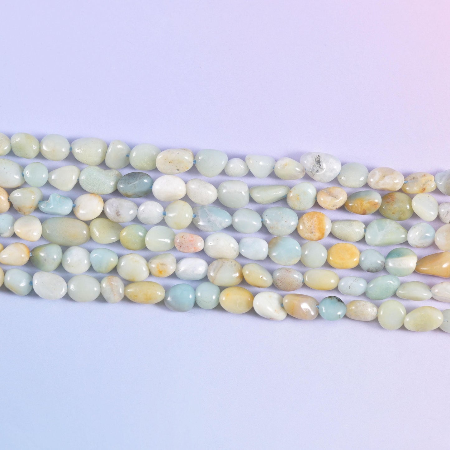 Multi-Color Amazonite Pebble Nugget Beads in seafoam green, cream and butter yellow