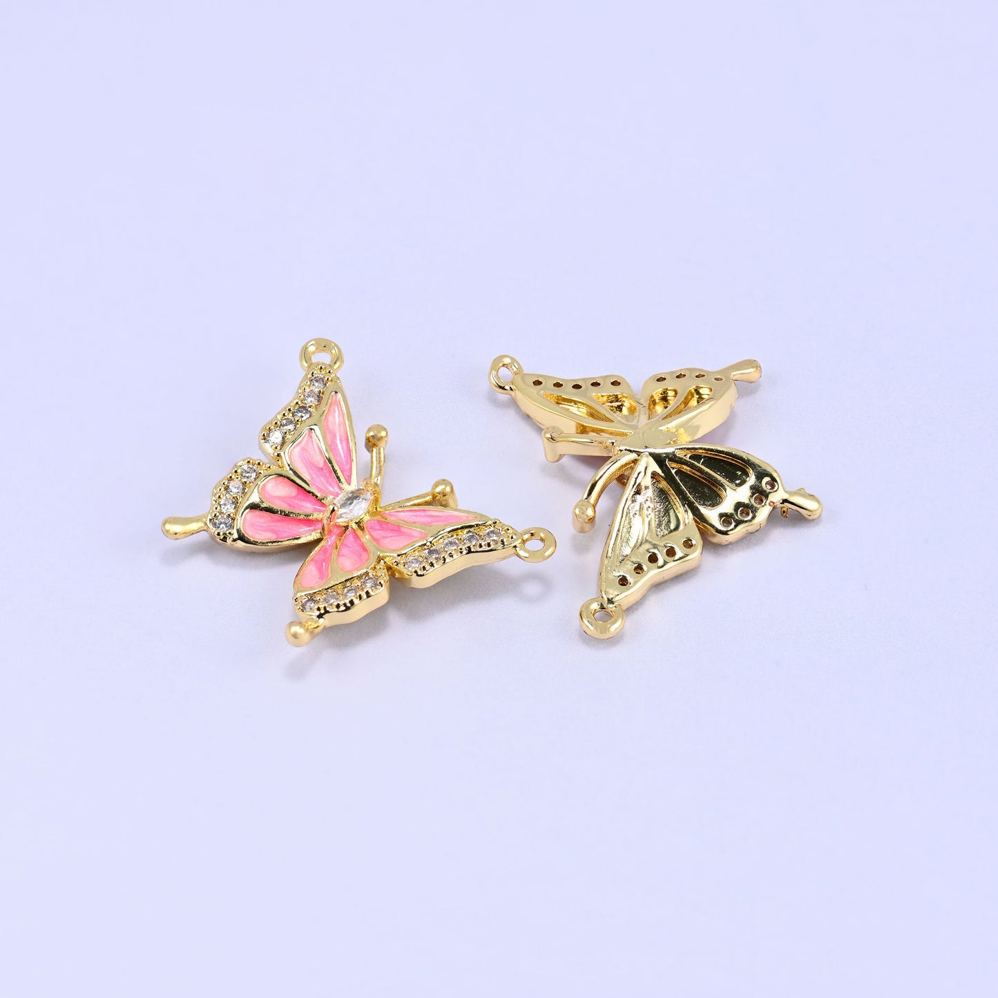 Enamel Pink Butterfly Zircon Pendants, lead free and nickel free